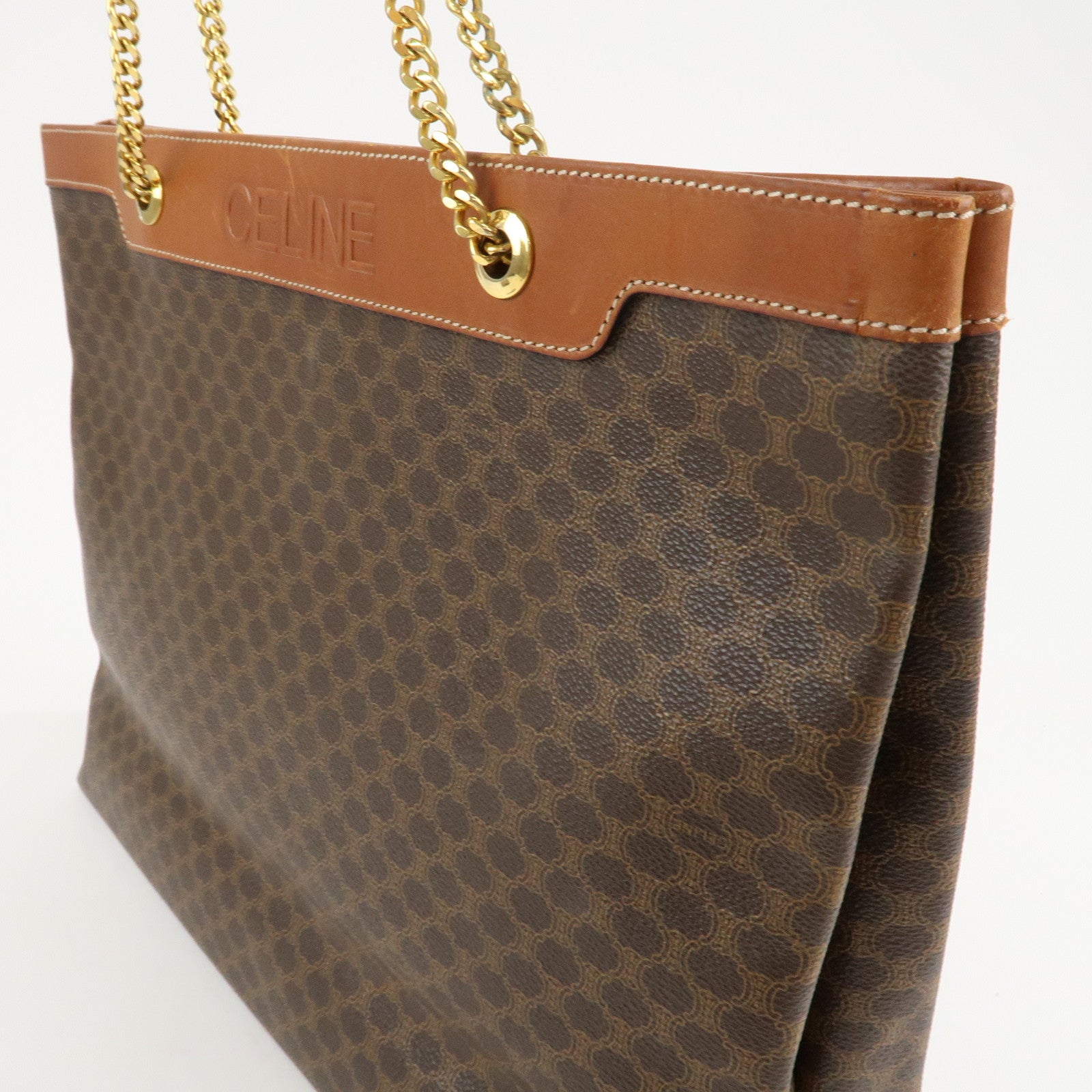 CELINE Macadam PVC Leather Chain Tote Bag Brown Used