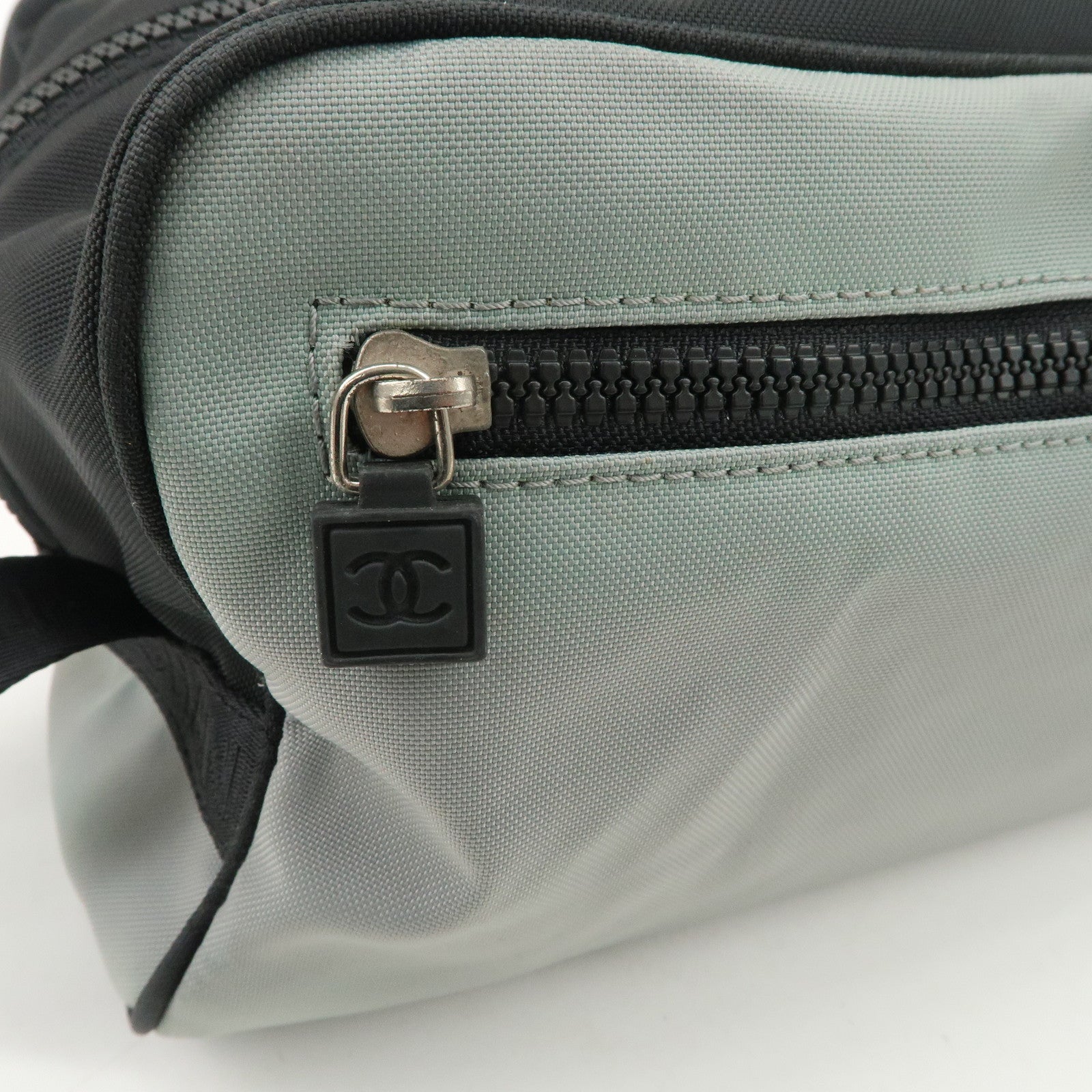 CHANEL Sportsline Nylon Canvas Shoes Bag Hand Bag Black Gray Used