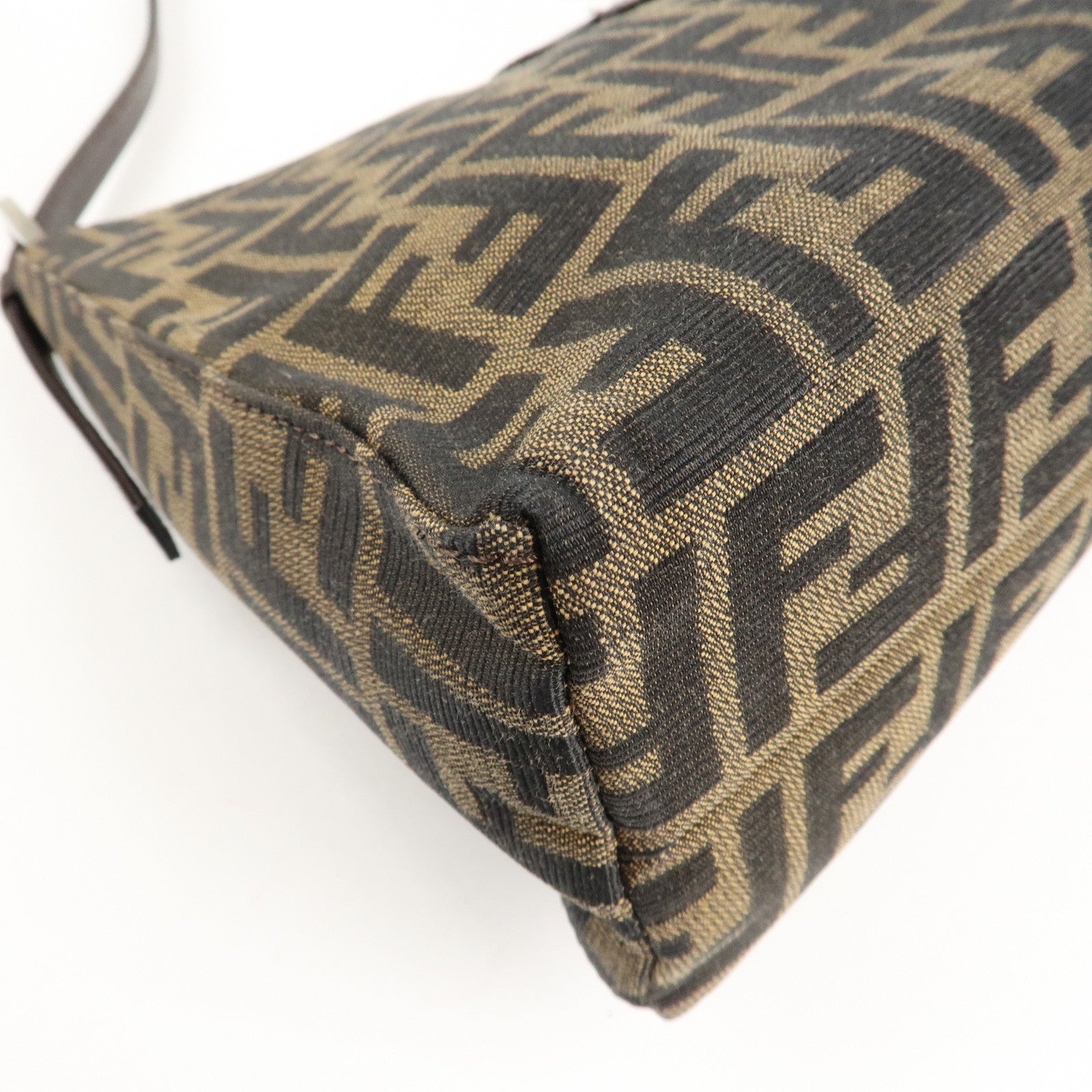 FENDI Zucca Canvas Leather Shoulder Bag Brown Black 9161150001 Used
