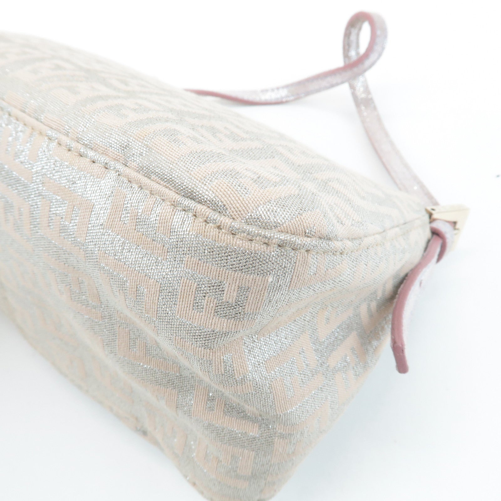 FENDI Mini Mamma Baguette Canvas Leather Shoulder Bag Beige 8BR180 Used