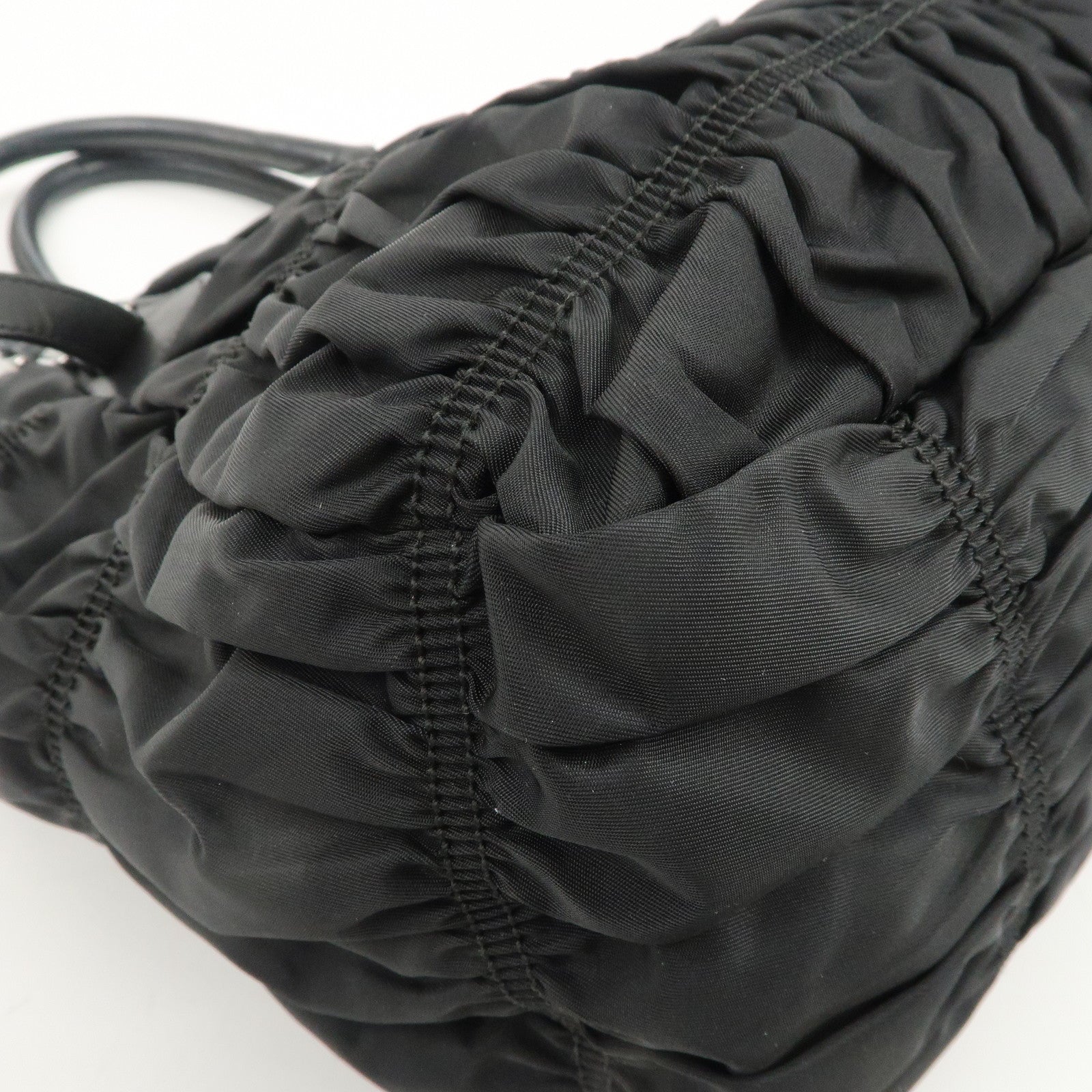 PRADA Logo Nylon Leather Gathered Shoulder Bag BN1616 Used