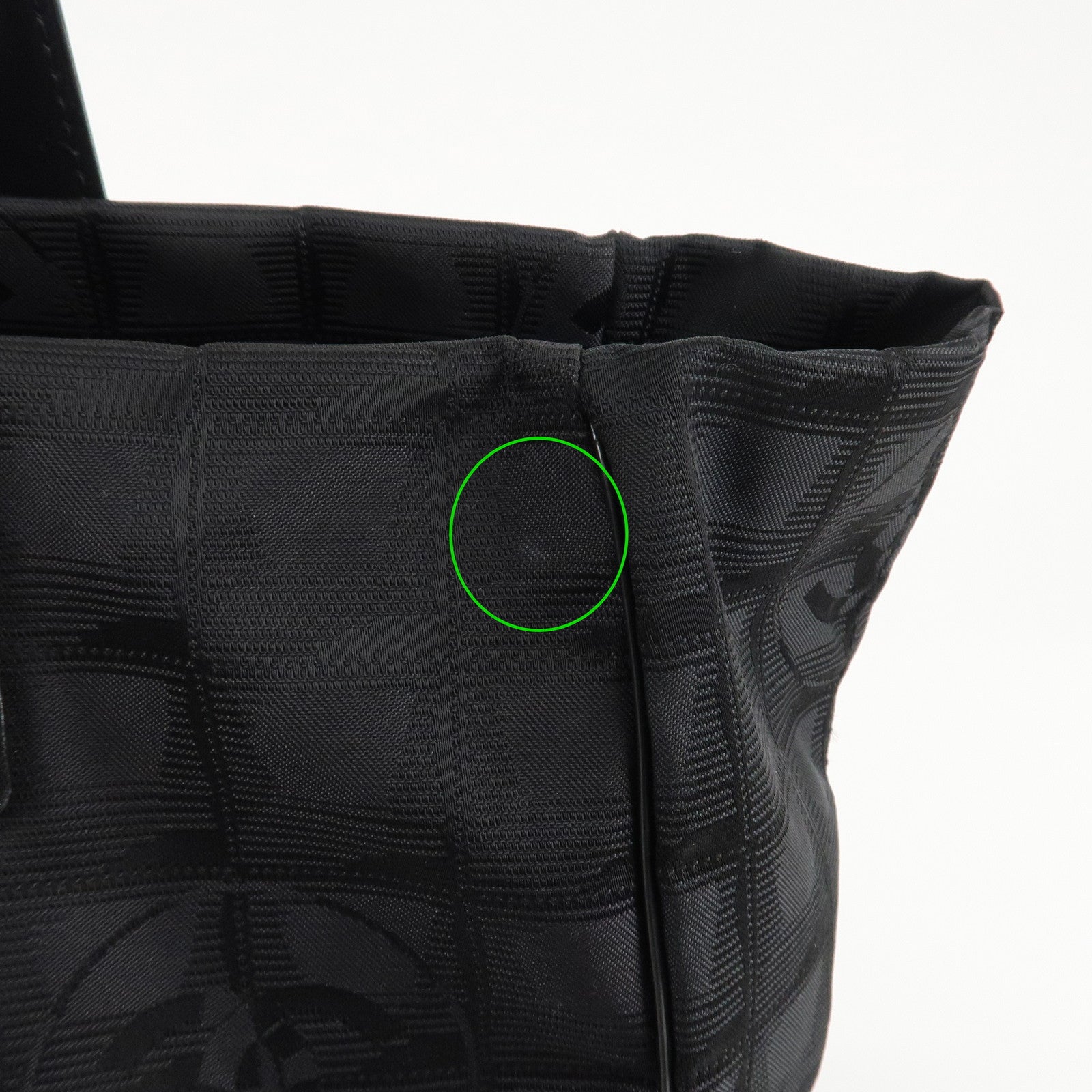 CHANEL New Travel Line Nylon Jacquard Leather Tote Bag Black A15991 Used