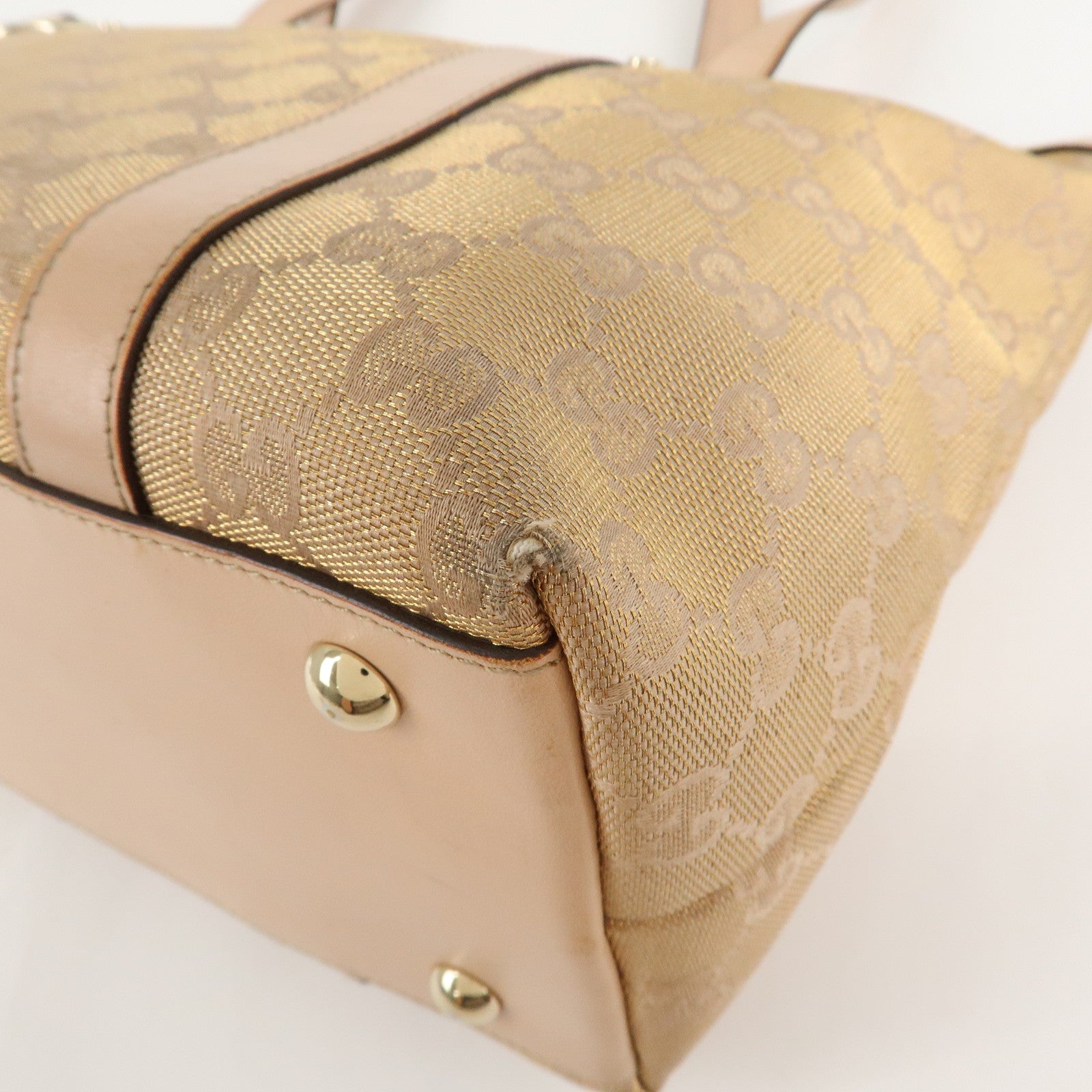 GUCCI Abbey Line GG Canvas Leather Tote Bag Pink White 141470 Used