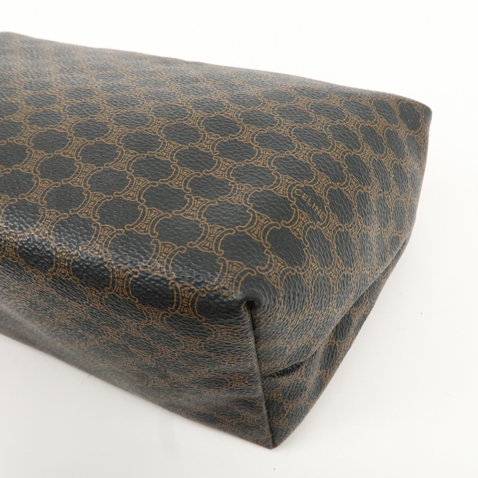 CELINE Macadam PVC Leather Hand Bag Black Brown Used