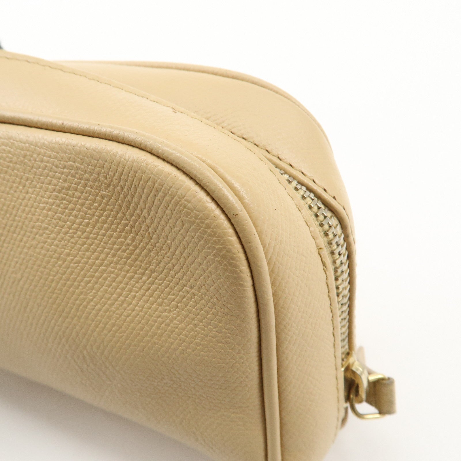 CHANEL COCO Button Leather Cosmetic Pouch Beige Gold A20913 Used