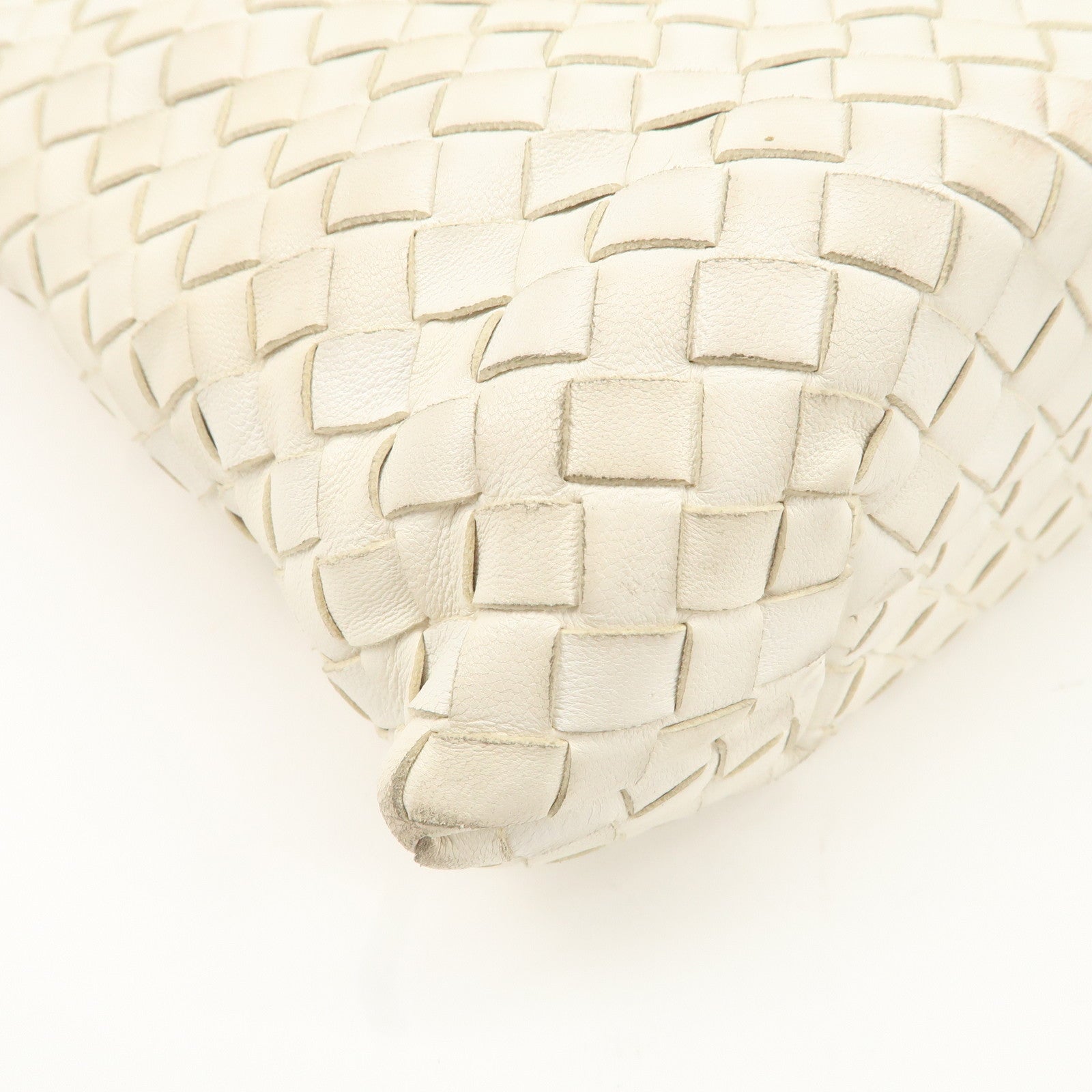 Bottega Veneta Intrecciato Leather Chain Shoulder Bag White Used