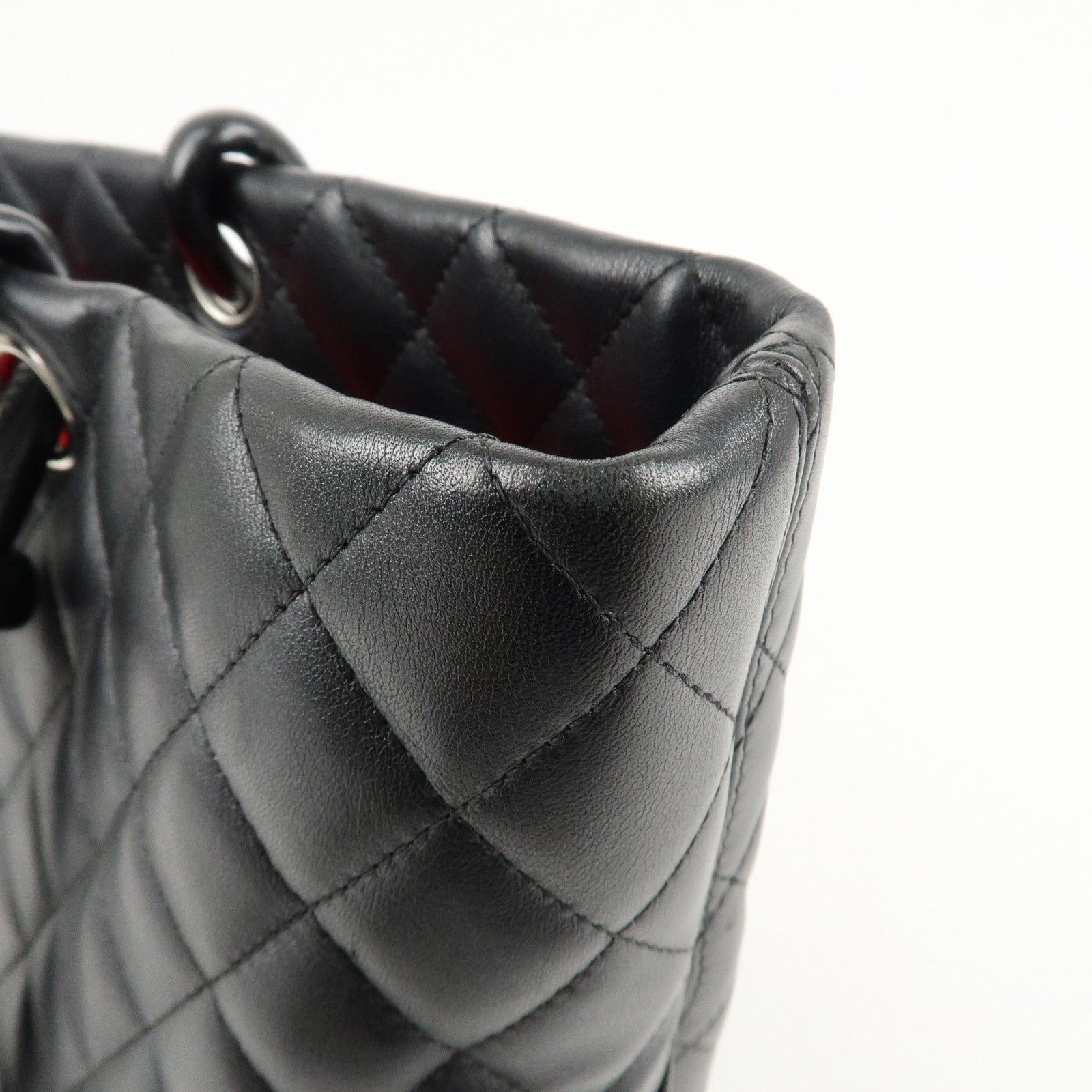 CHANEL Cambon Line Lamb Skin COCO Mark Large Tote Bag A25169 Used