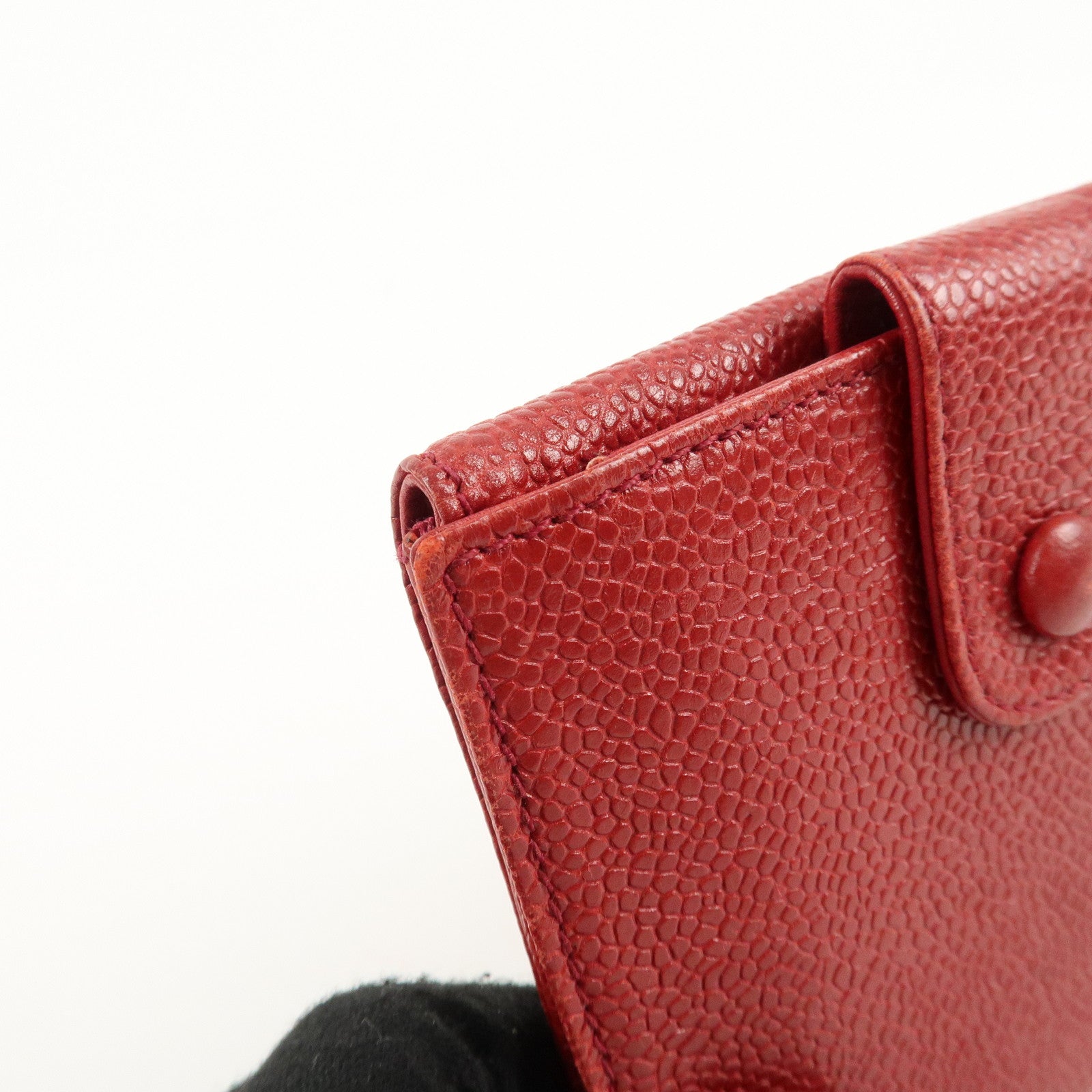 CHANEL Caviar Skin Coco Mark W Hook Compact Wallet A01427 Used