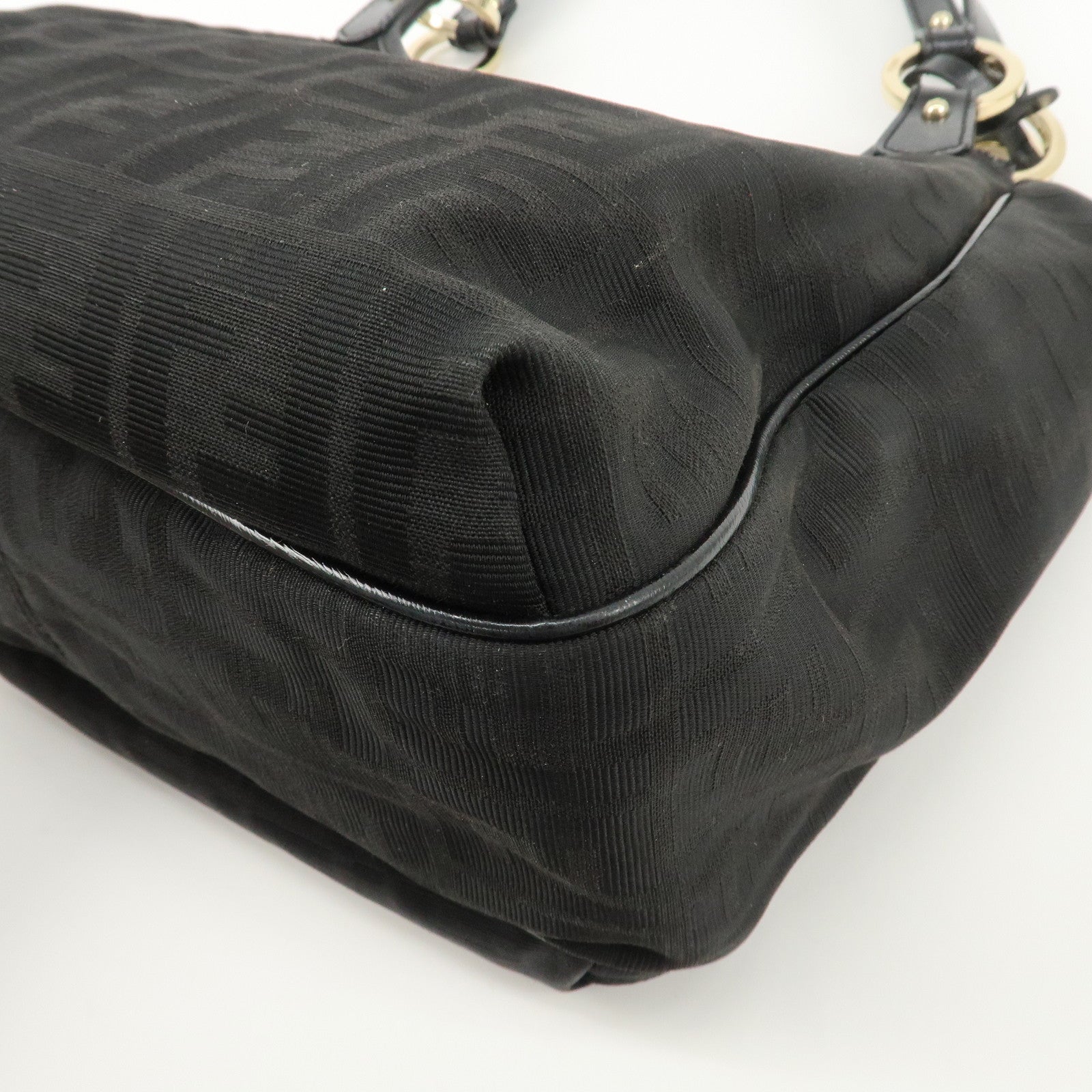 FENDI Zucca Canvas Leather Tote Bag Hand Bag Black 8BH156 Used