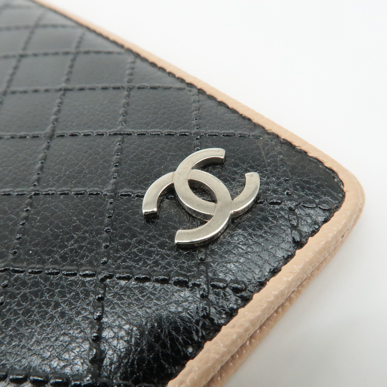 CHANEL COCO Mark Bicolore Leather Agenda Cover Black Pink Used