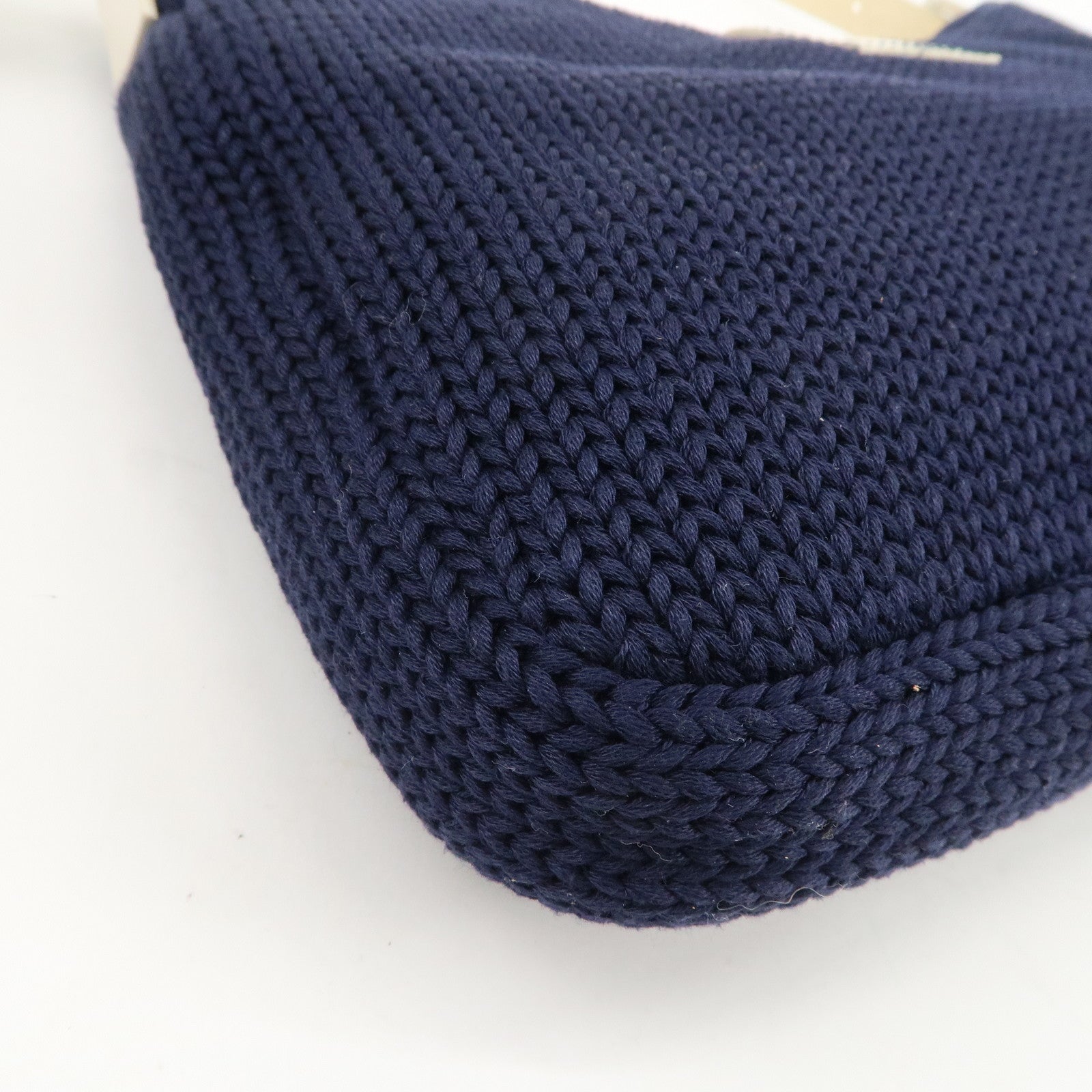 FENDI Wool Leather Shoulder Bag Navy White 26569 Used
