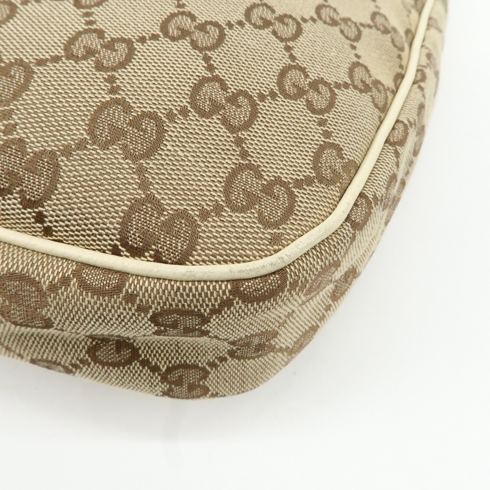 GUCCI GG Canvas Leather Shoulder Bag Beige Ivory 153010 Used