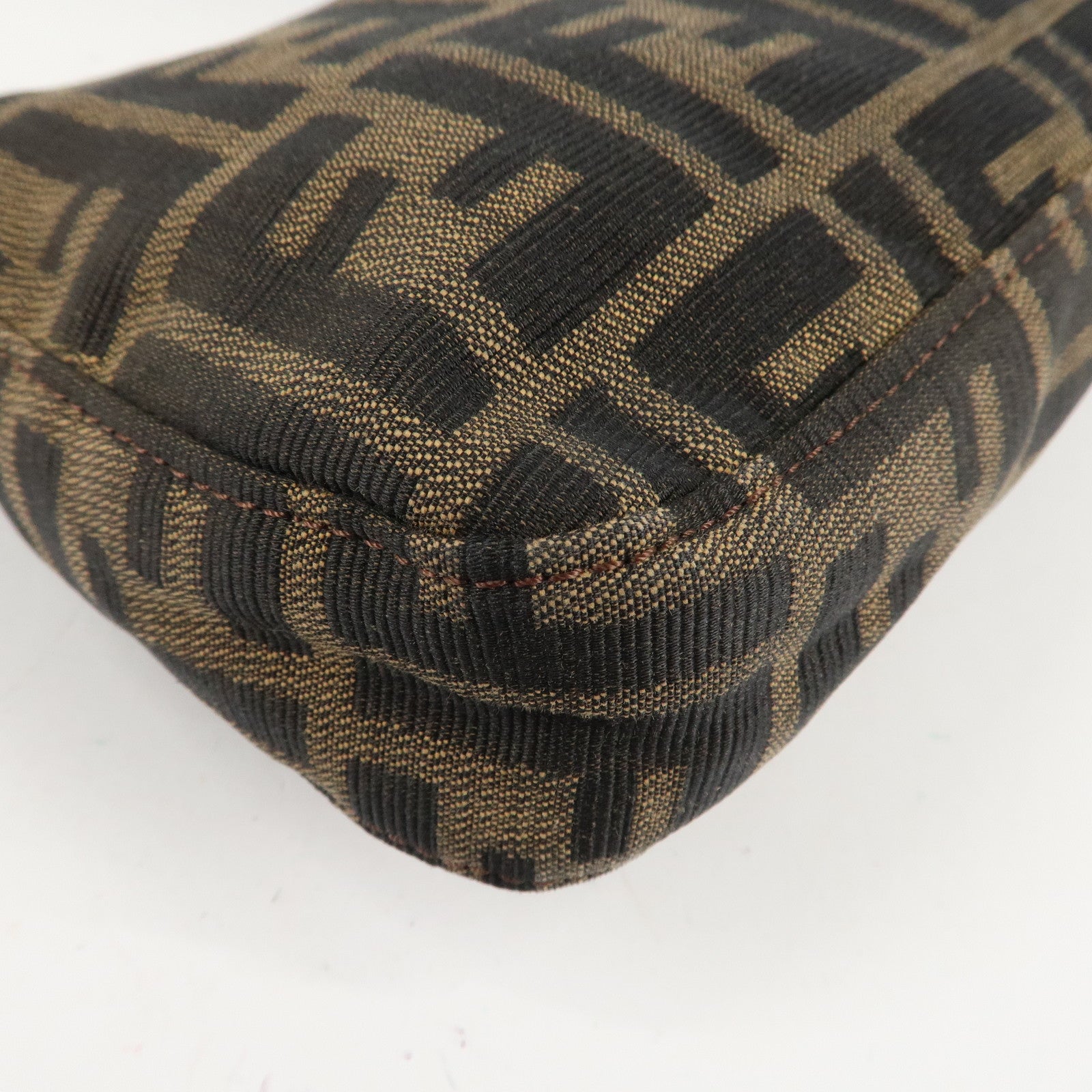 FENDI Mamma Baguette Canvas Shoulder Bag Brown Black 26424 Used