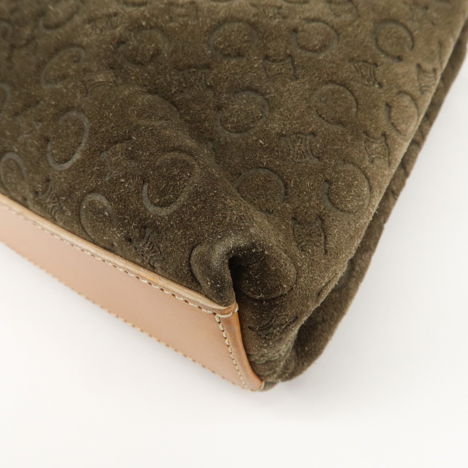 CELINE C Macadam Suede Leather Tote Bag Khaki Brown Used