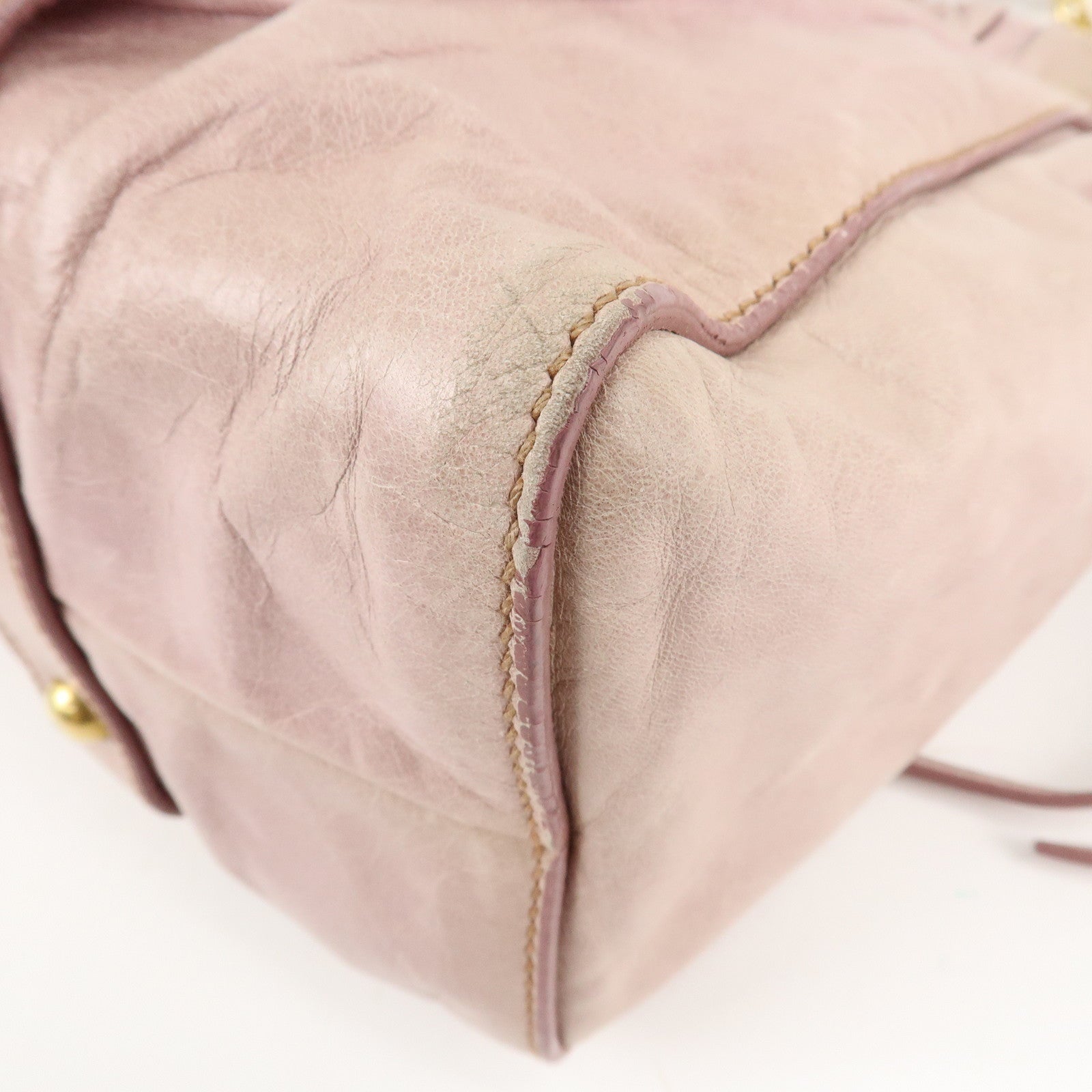 MIU MIU Logo Leather 2WAY Bag Shoulder Bag Hand Bag Pink Used