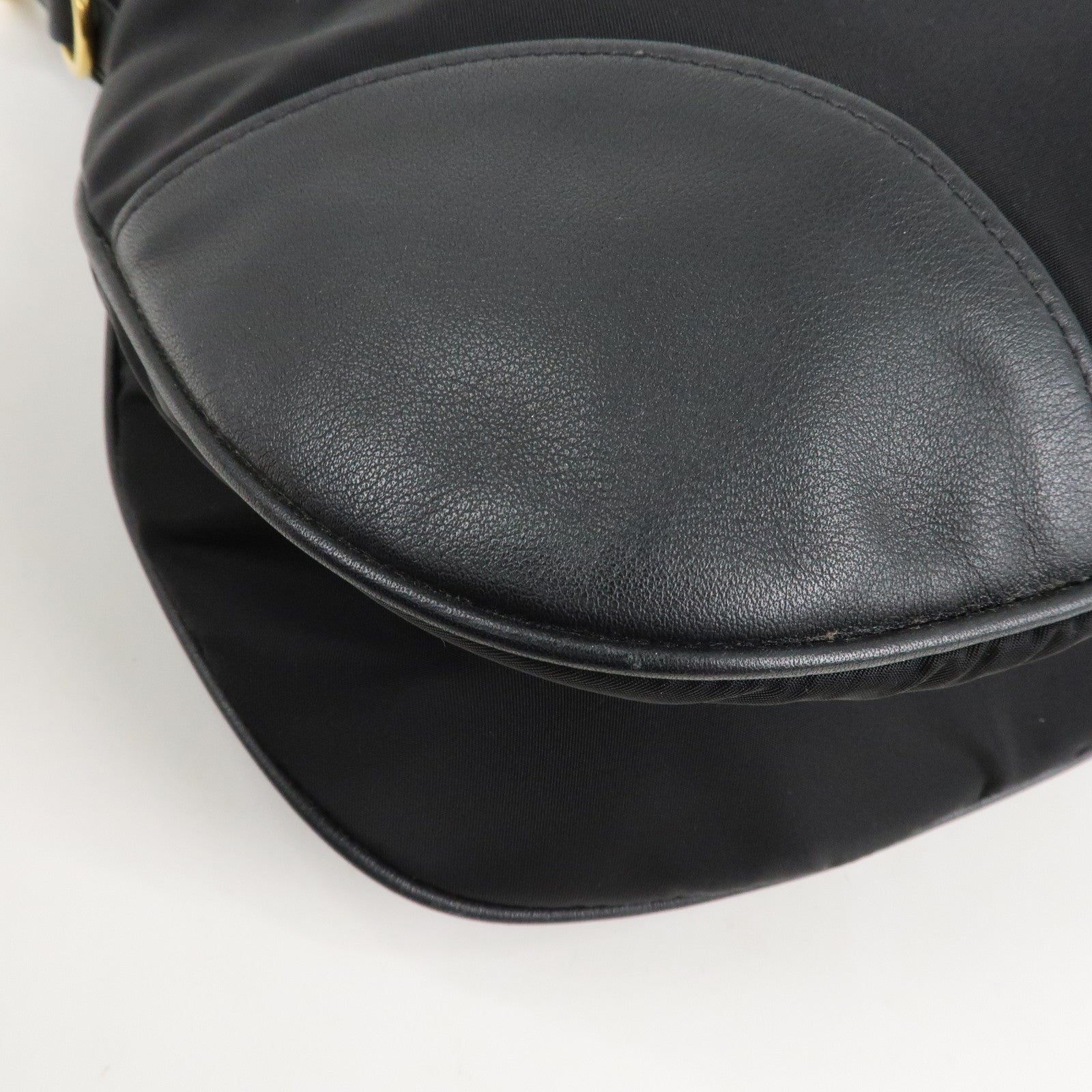 PRADA Nylon Leather Shoulder Bag Black Gold Hardware Used