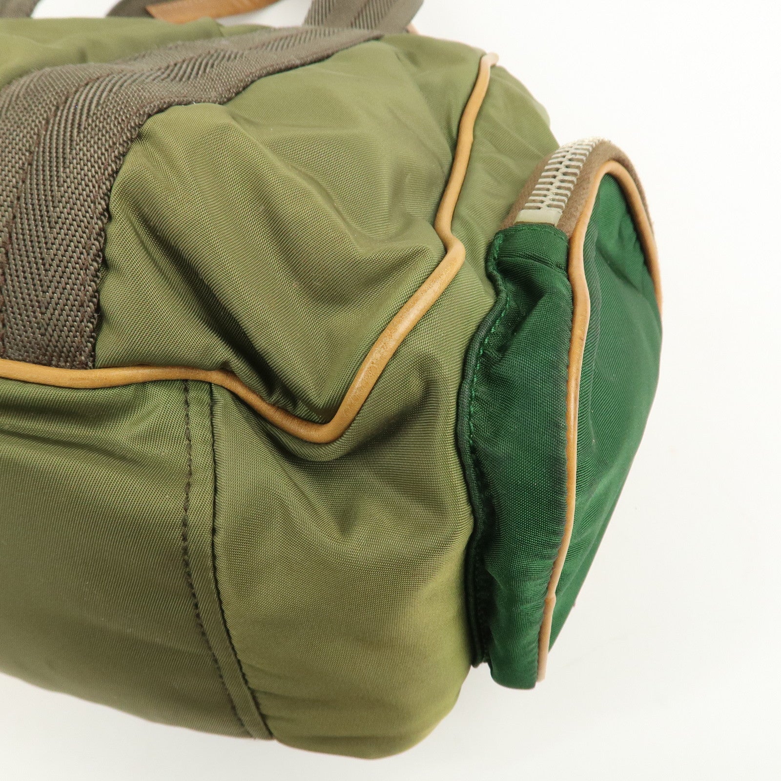 PRADA Nylon Leather Shoulder Bag Khaki Brown Green Used