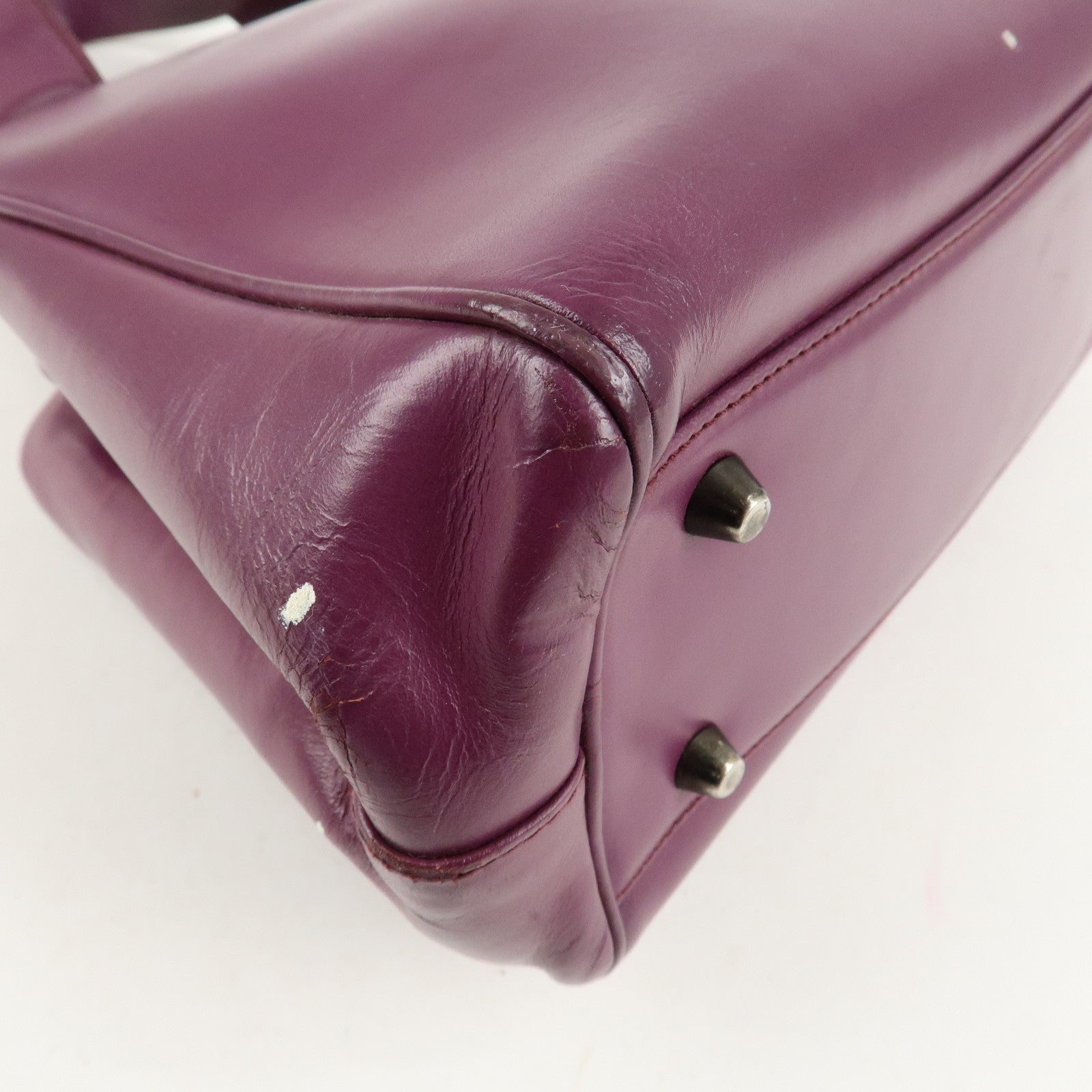 PRADA Leather Tote Bag Hand Bag Purple Antique Black HDW Used