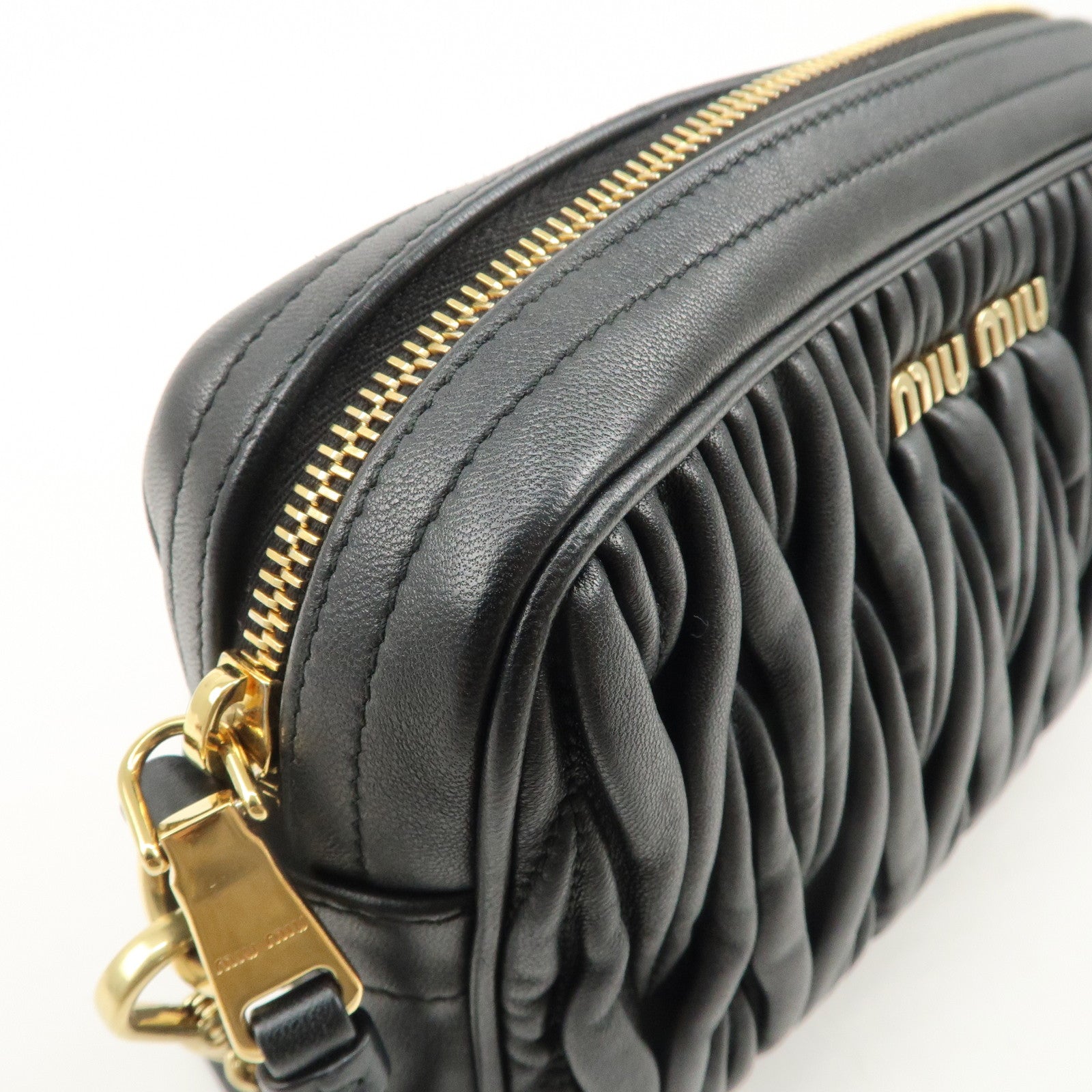MIU MIU Matelasse Leather Chain Shoulder Bag Crossbody Bag Black Used