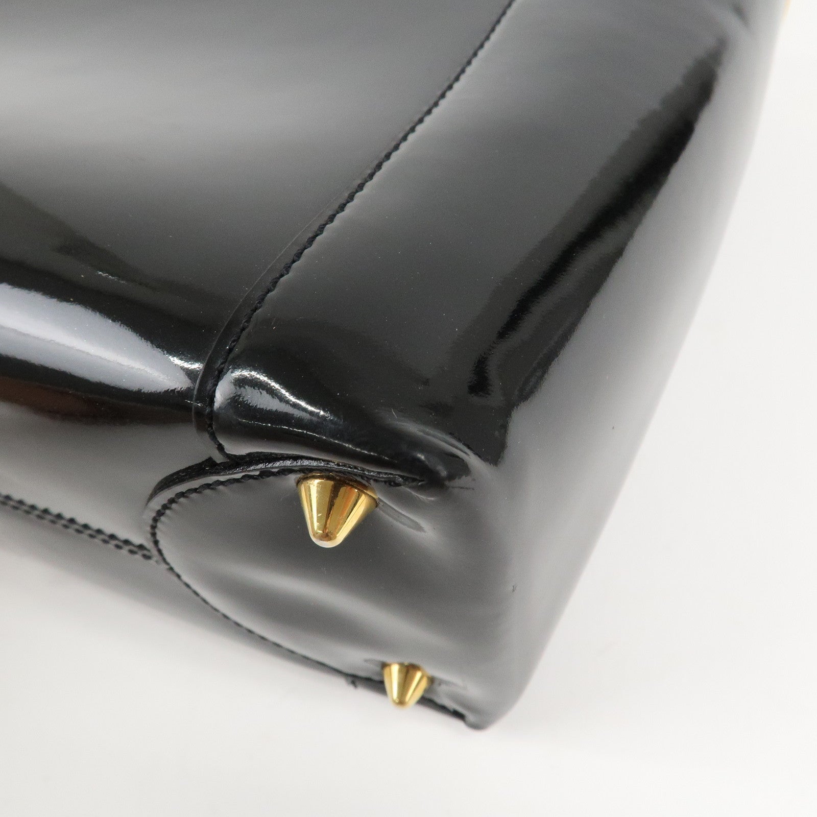 Christian Dior Maris Pearl Patent Leather Tote Bag Black Used