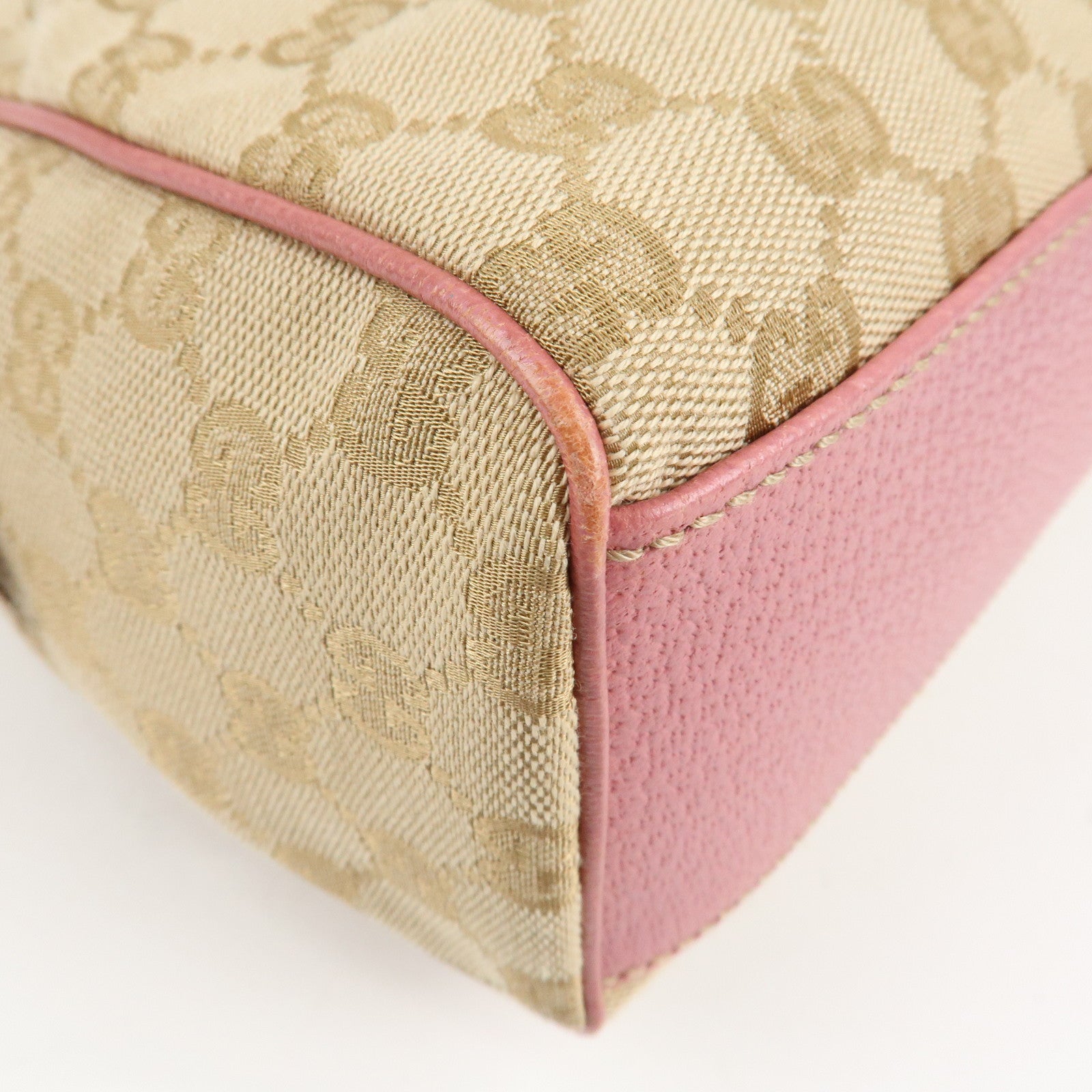 GUCCI GG Canvas Leather Mini Boston Bag Beige Pink 152457 Used