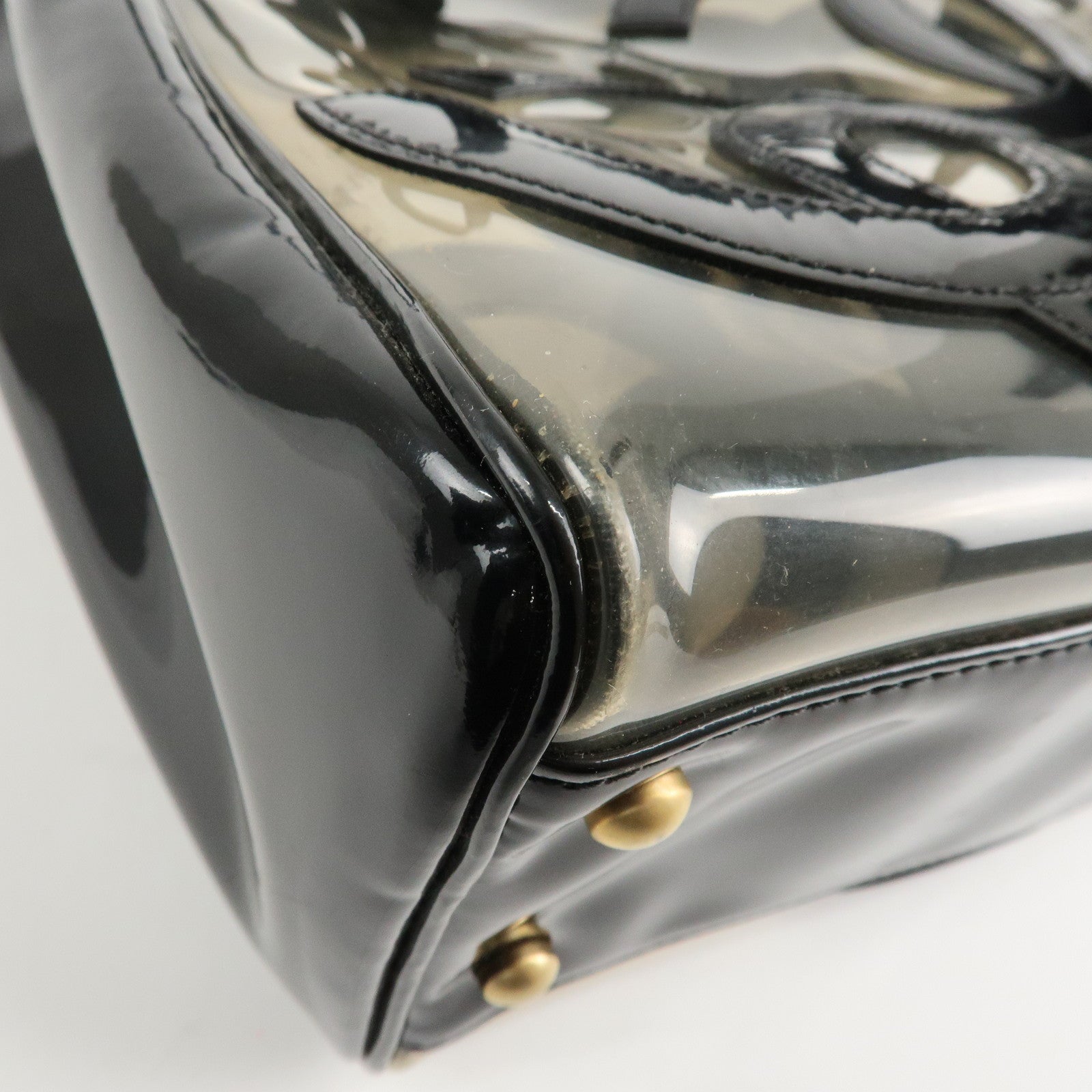 CHANEL PVC Patent Leather Vinyl Triple COCO Mark Tote Bag Black Used