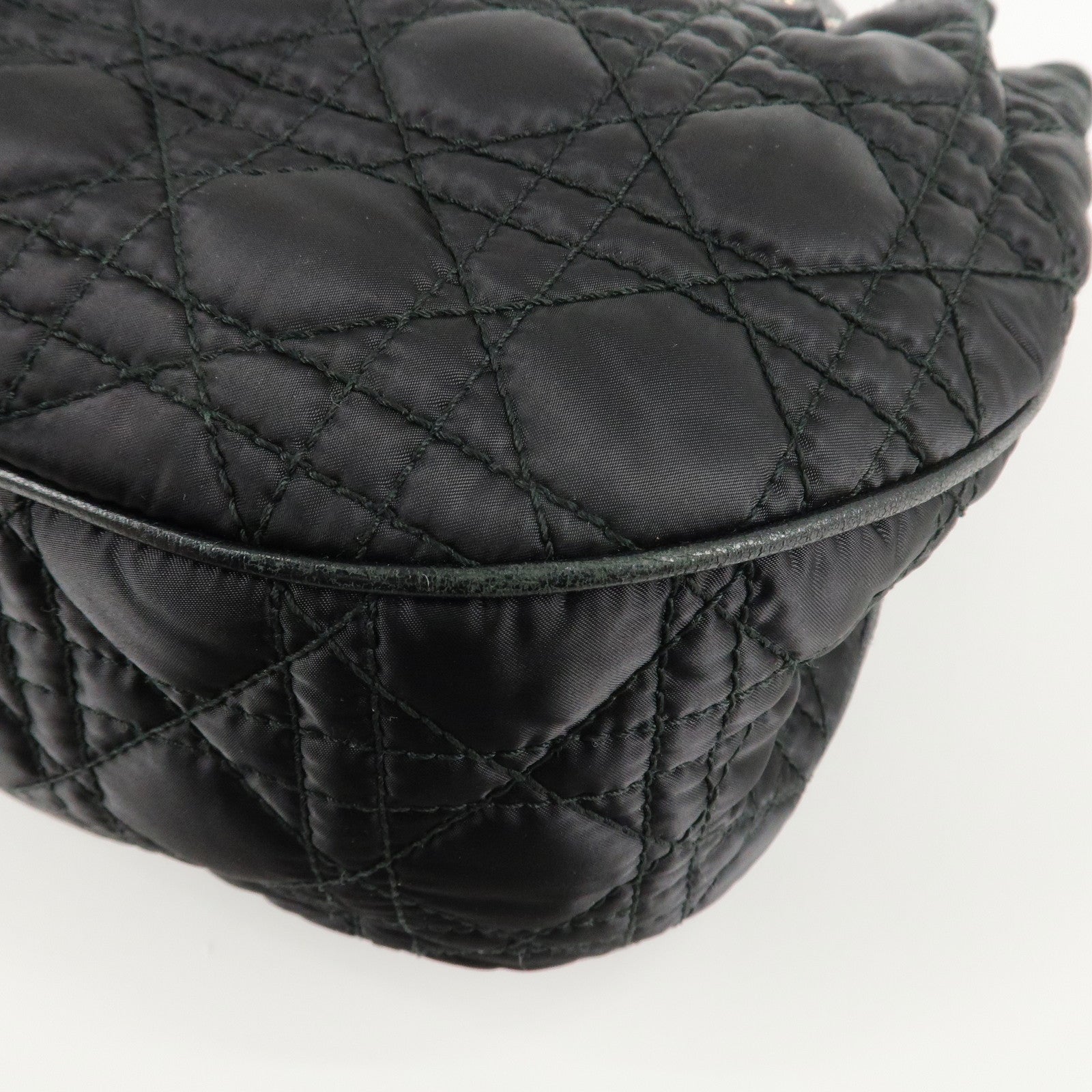 Christian Dior Cannage Nylon Leather Tote Bag Hand Bag Black Used