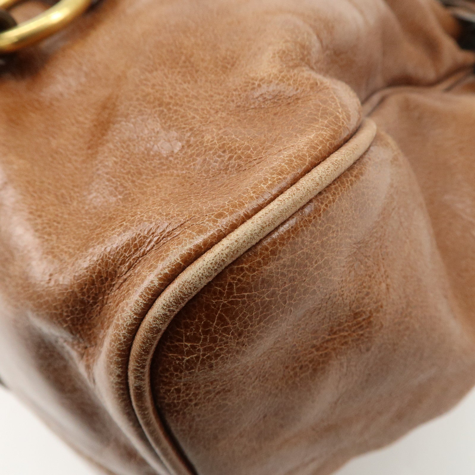 MIU MIU Leather 2Way Bag Shoulder Bag Hand Bag Brown Used