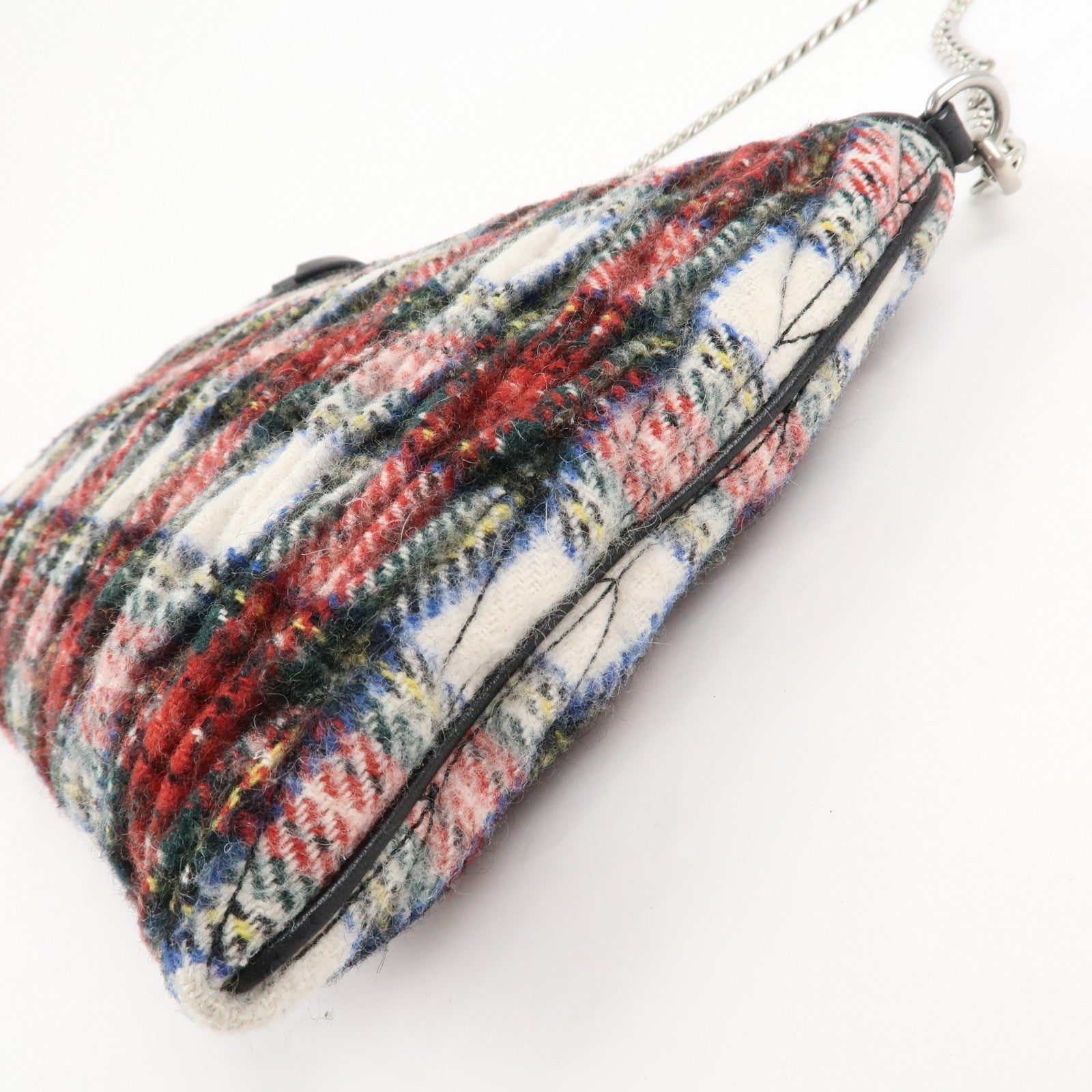 MIU MIU Matelasse Wool Leather Chain Shoulder Bag Red Used
