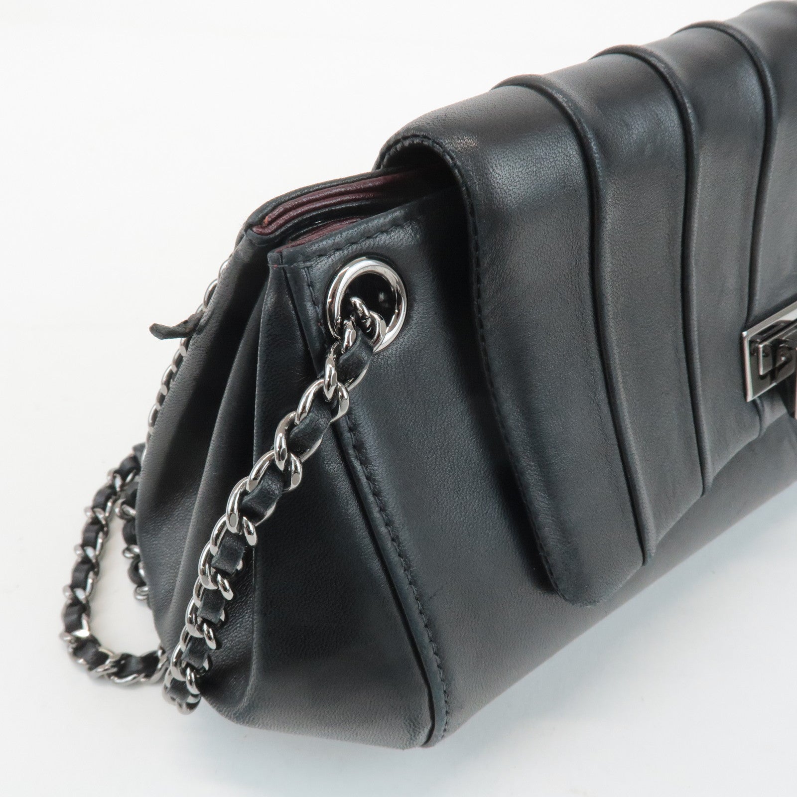 CHANEL Mademoiselle Lamb Skin Chain Shoulder Bag Hand Bag Black Used