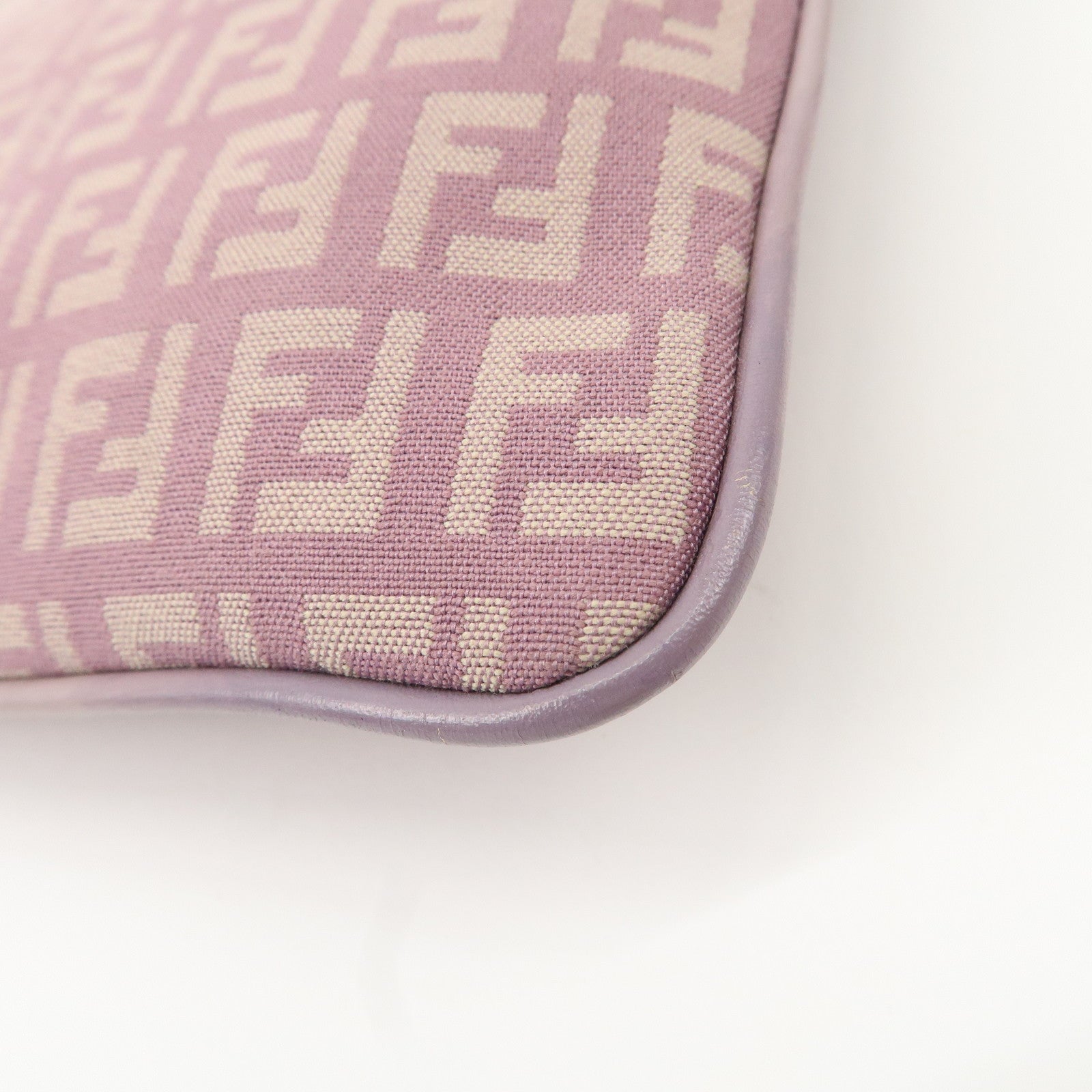 FENDI Zucchino Canvas Leather Shoulder Bag Purple Beige 8BT047 Used