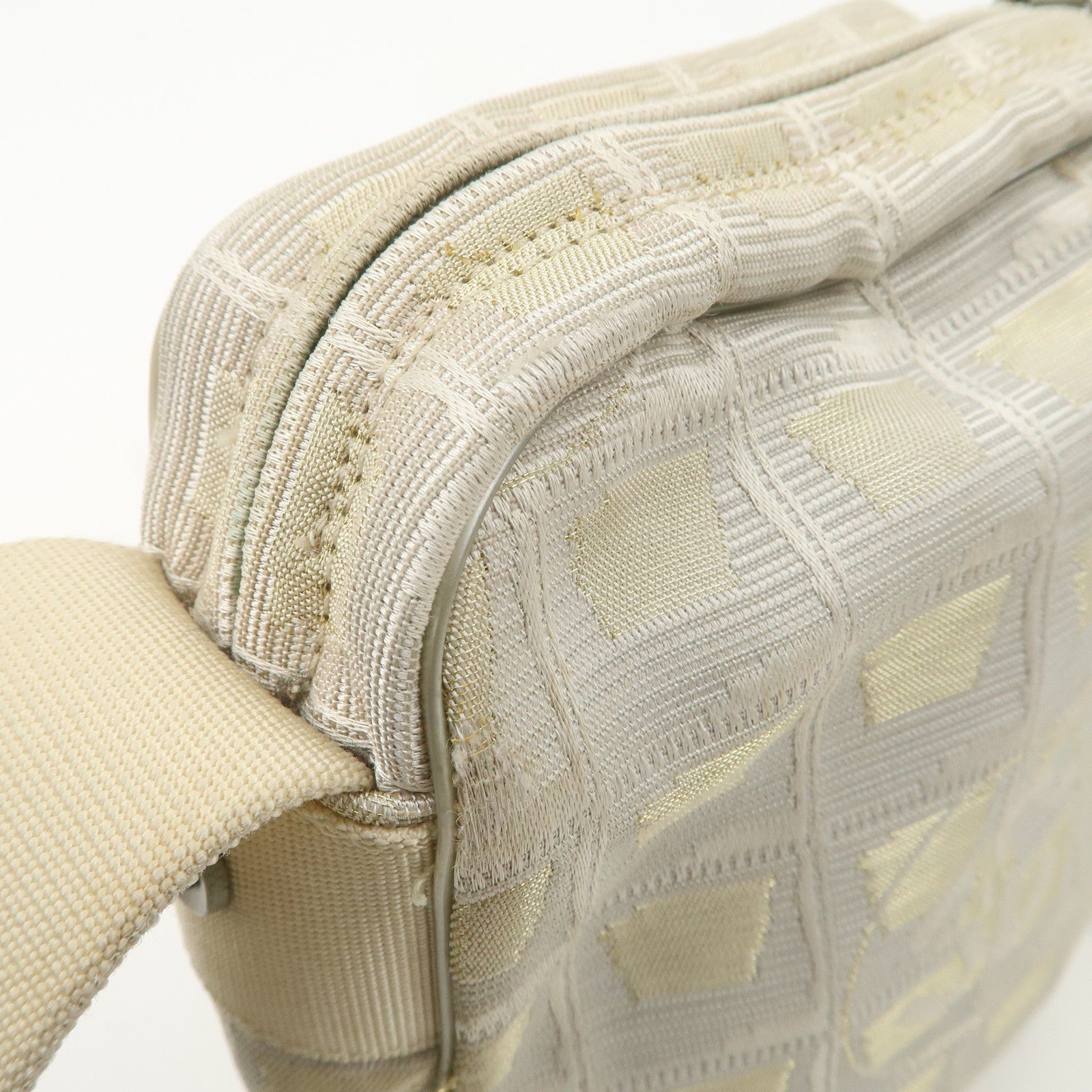 CHANEL New Travel Line Nylon Jacquard Leather Shoulder Bag Used