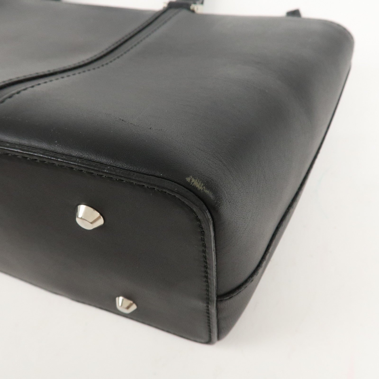 BURBERRY Leather Tote Bag Hand Bag Black Silver Hardware Used