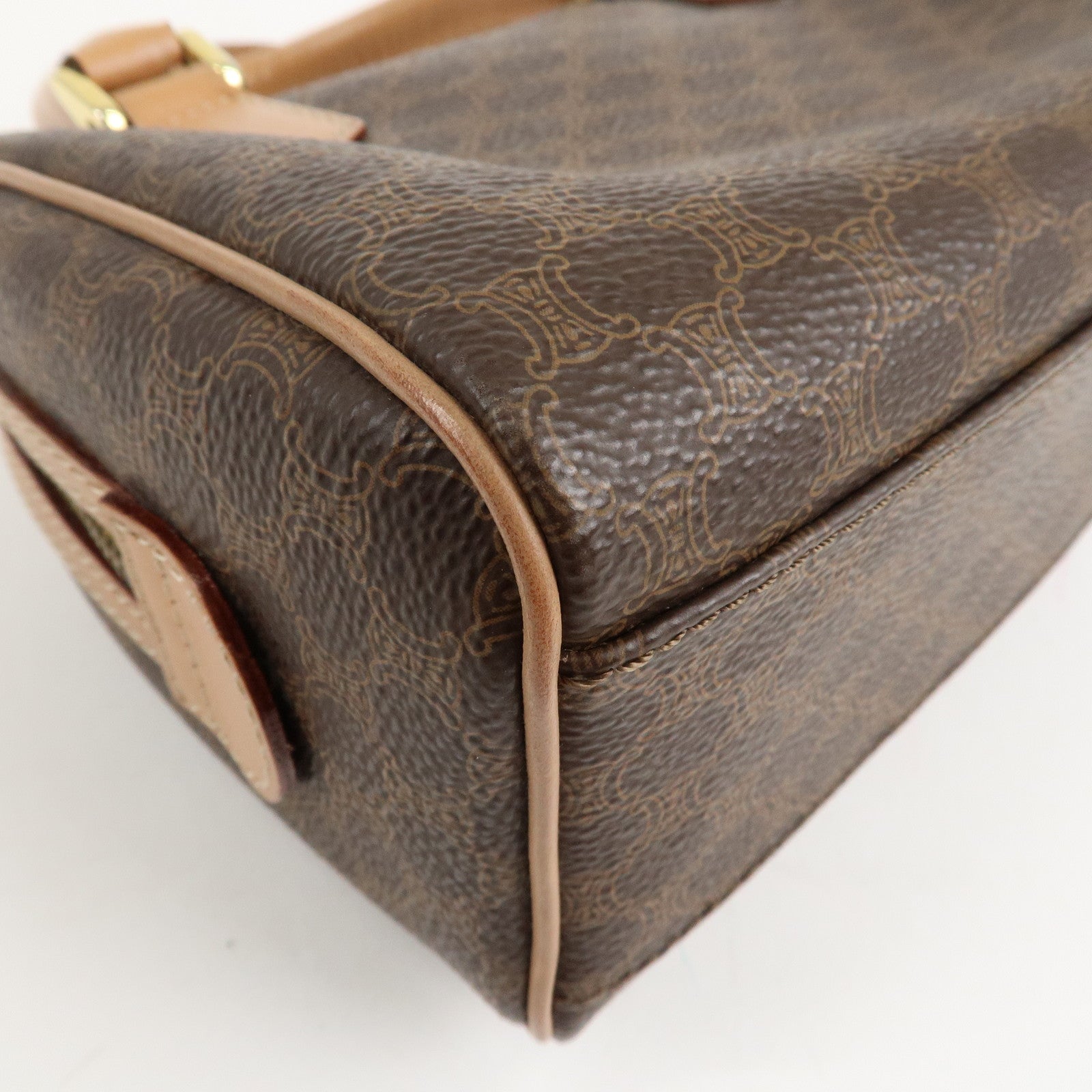 CELINE Macadam PVC Leather 2 Way Boston Bag Hand Bag Brown Used