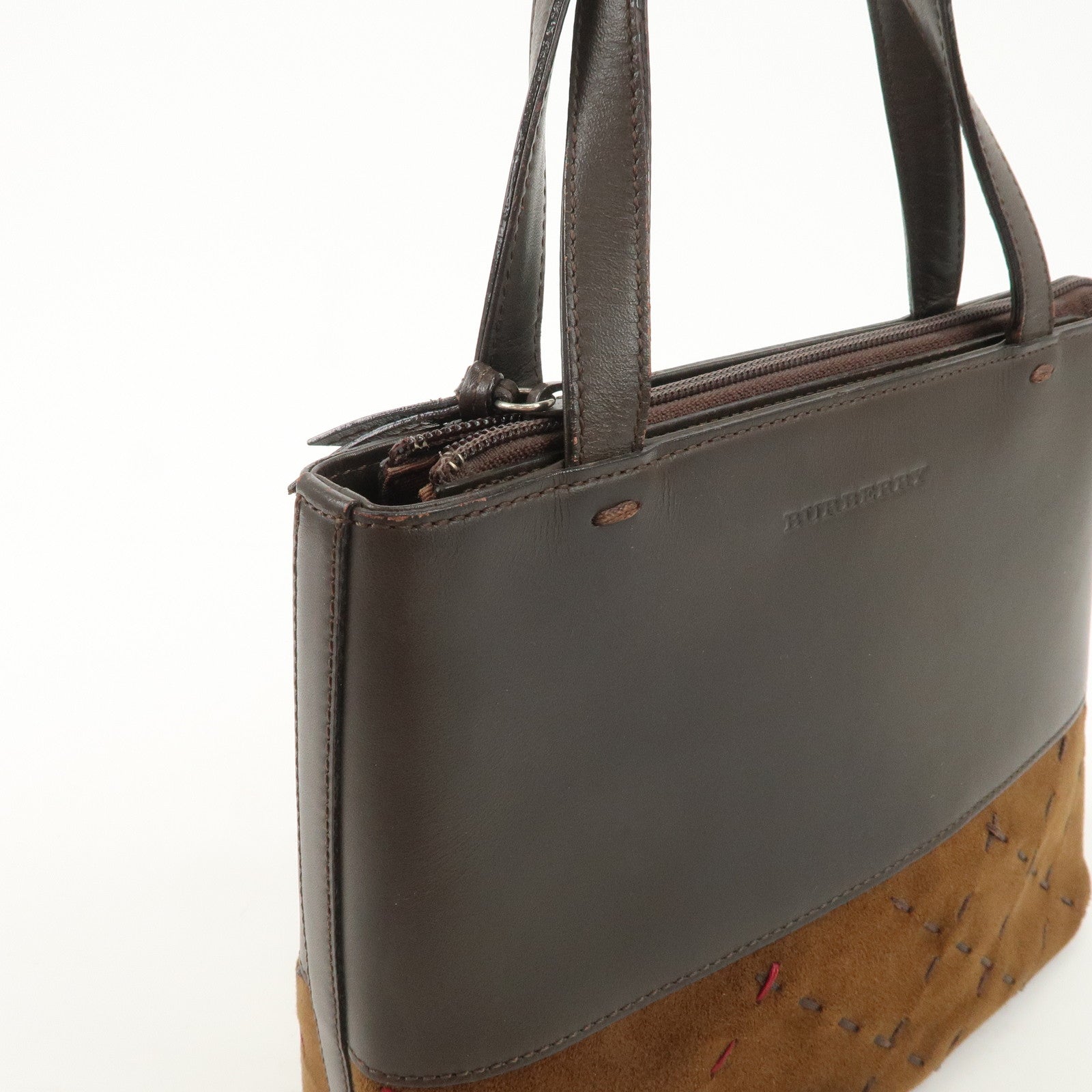 BURBERRY Suede Leather Hand Bag Tote Bag Brown Used