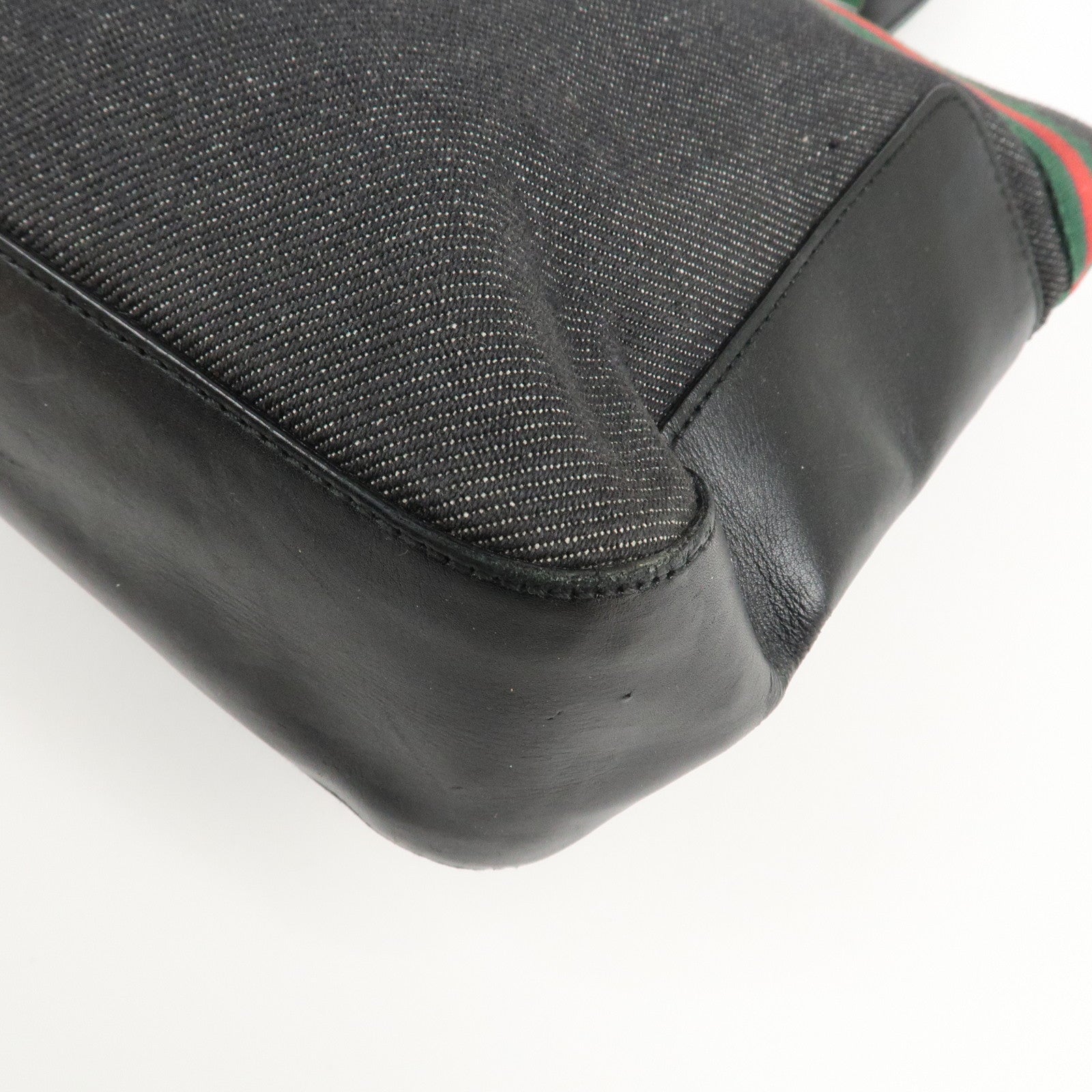 GUCCI Sherry Denim Leather Hand Bag Blue 73983 Used