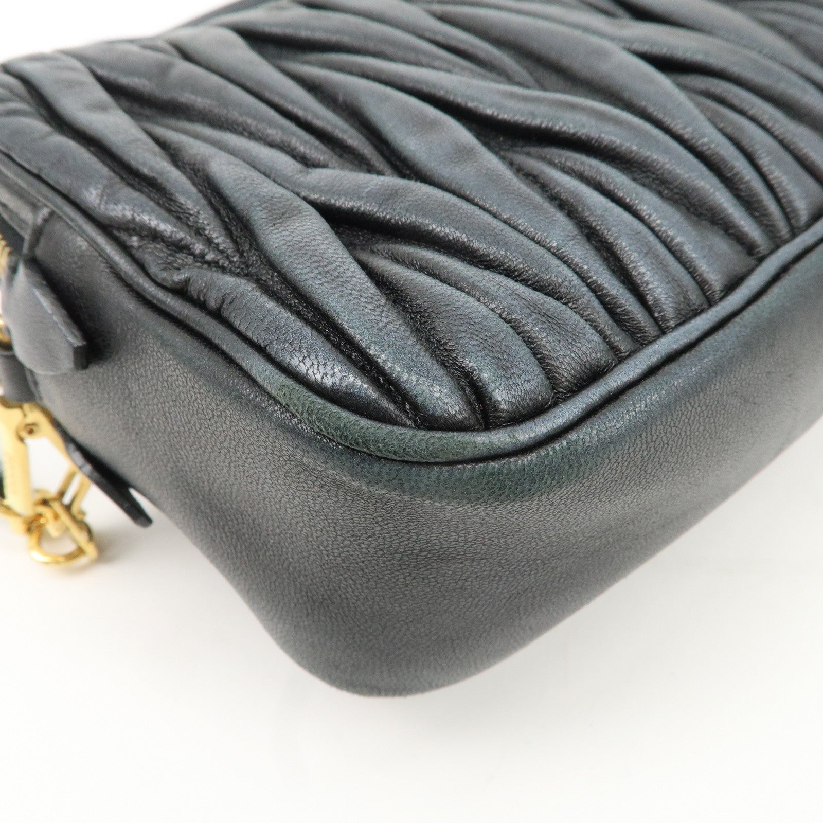 MIU MIU Matelasse Leather Shoulder Bag Black Used