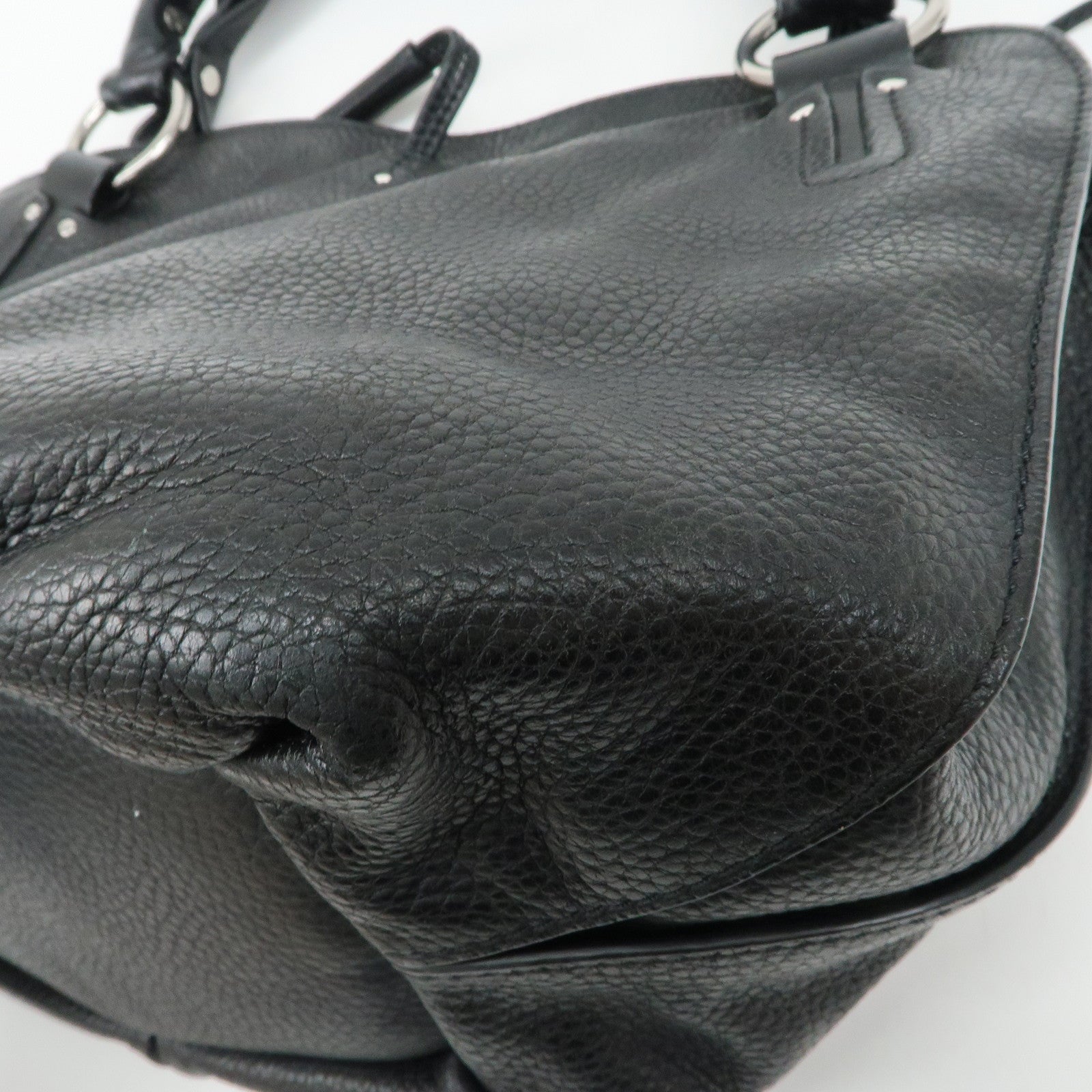 CELINE Leather Shoulder Bag Hand Bag Silver Hardware Black Used