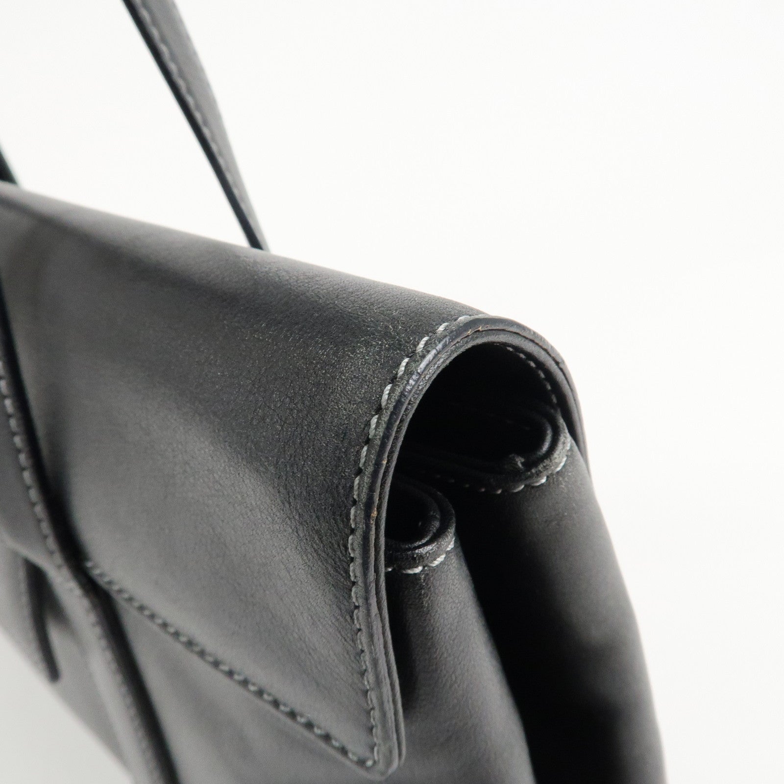 BVLGARI Leather Logo Shoulder Bag Hand Bag Black Silver HDW Used