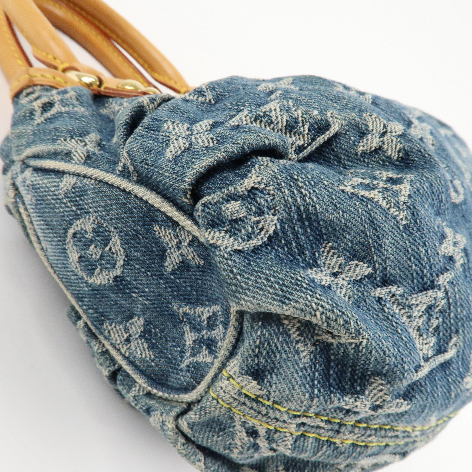 Louis Vuitton Monogram Denim Pleaty Hand Bag Blue M95020 Used