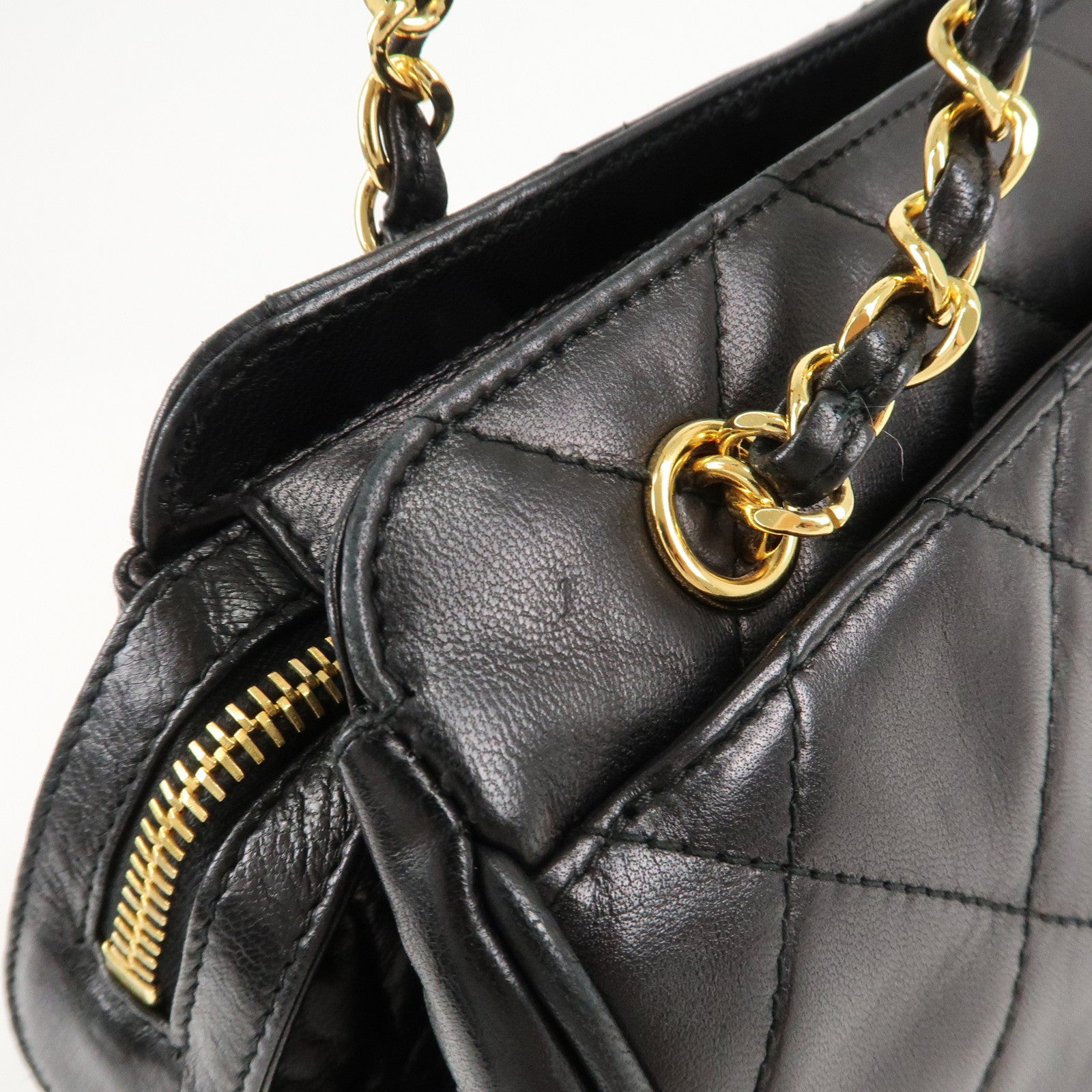 CHANEL Matelasse Lamb Skin COCO Mark Chain Shoulder Bag Black Used