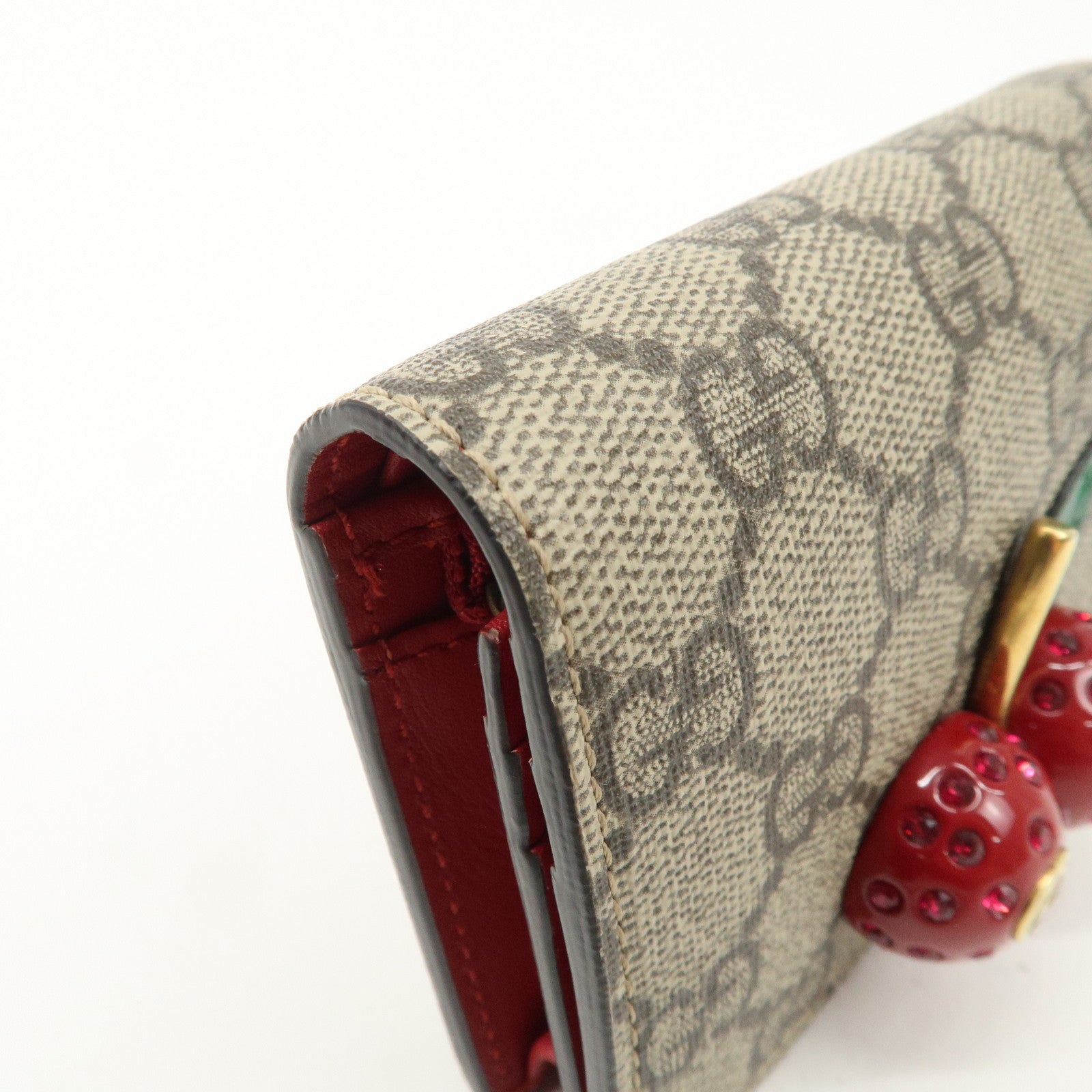 GUCCI Cherry Interlocking G GG Supreme Compact Wallet 476050 Used