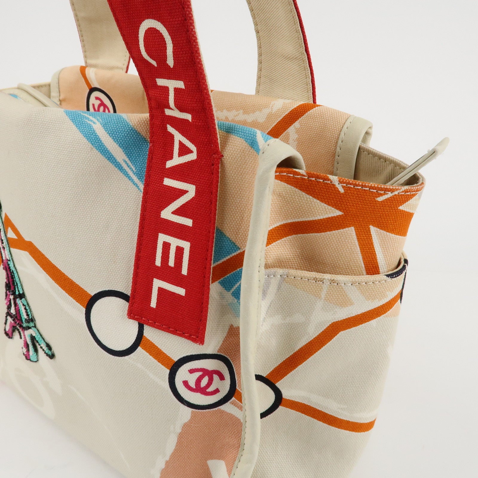 CHANEL Cruise Line Canvas Spangle Paris Map Tote Bag A30833 Used