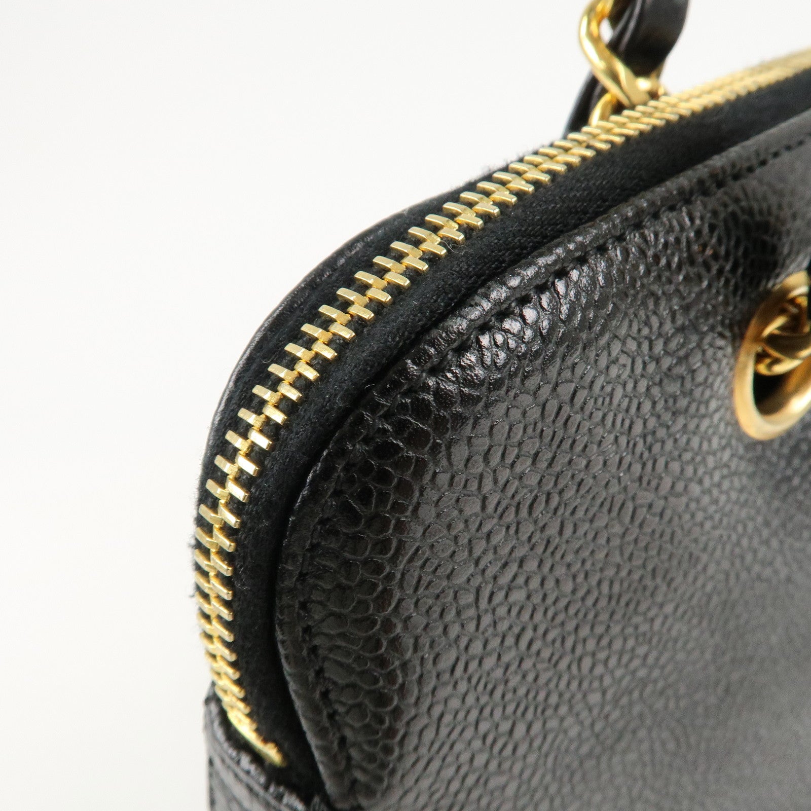 CHANEL COCO Mark Caviar Skin Chain Tote Bag Black Gold Used