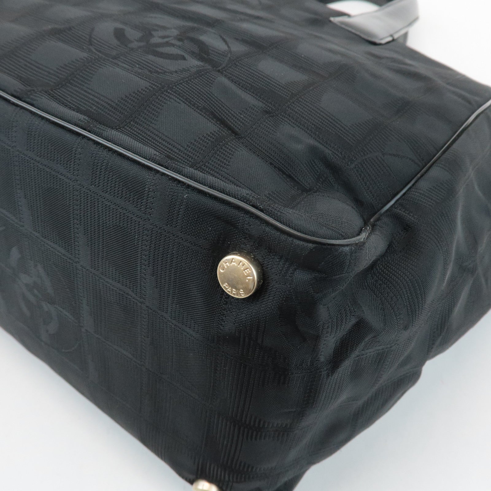 CHANEL New Travel Line Nylon Jacquard Leather Tote Bag A15991 Used