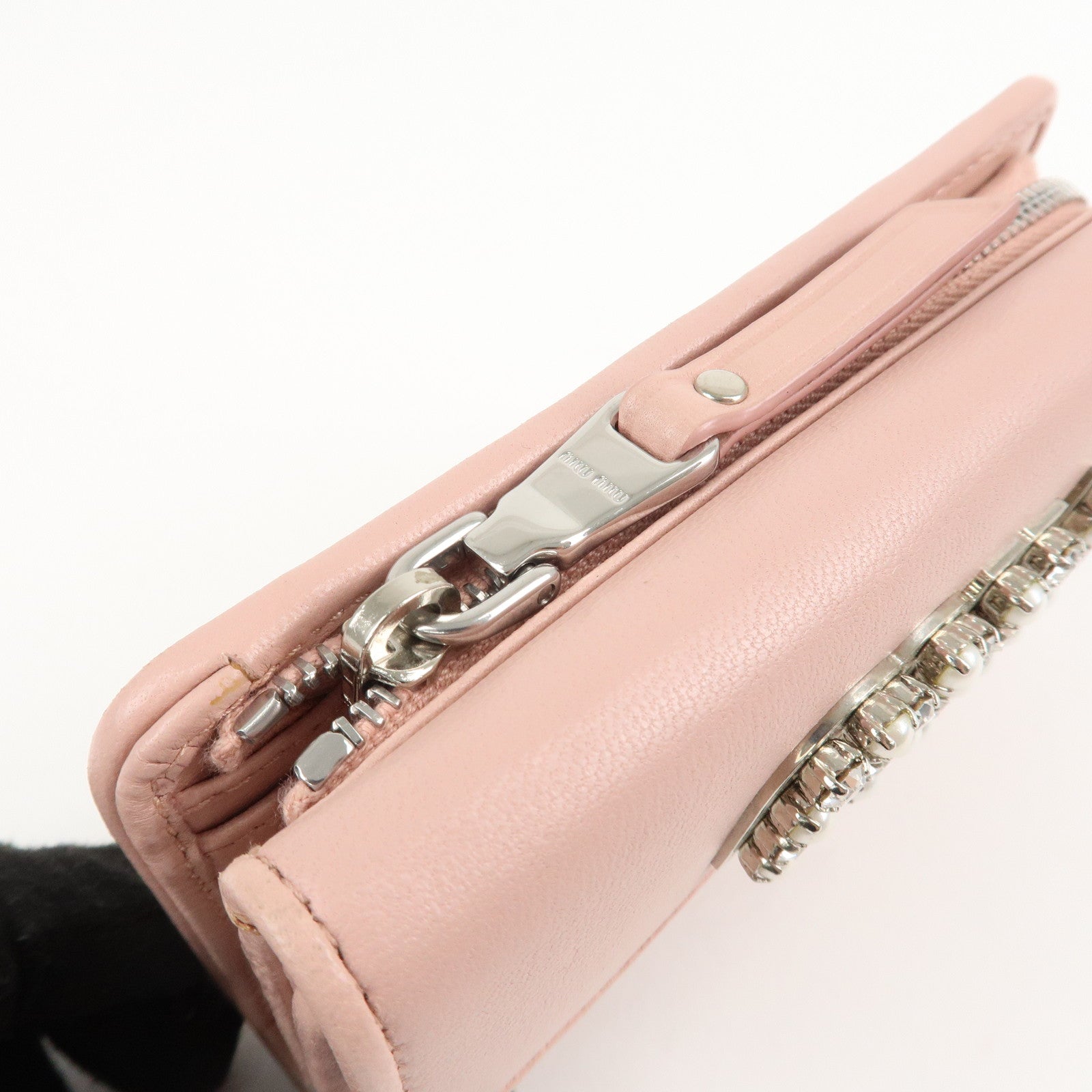 MIU MIU Matelasse Leather Tri-fold Wallet Pink Used