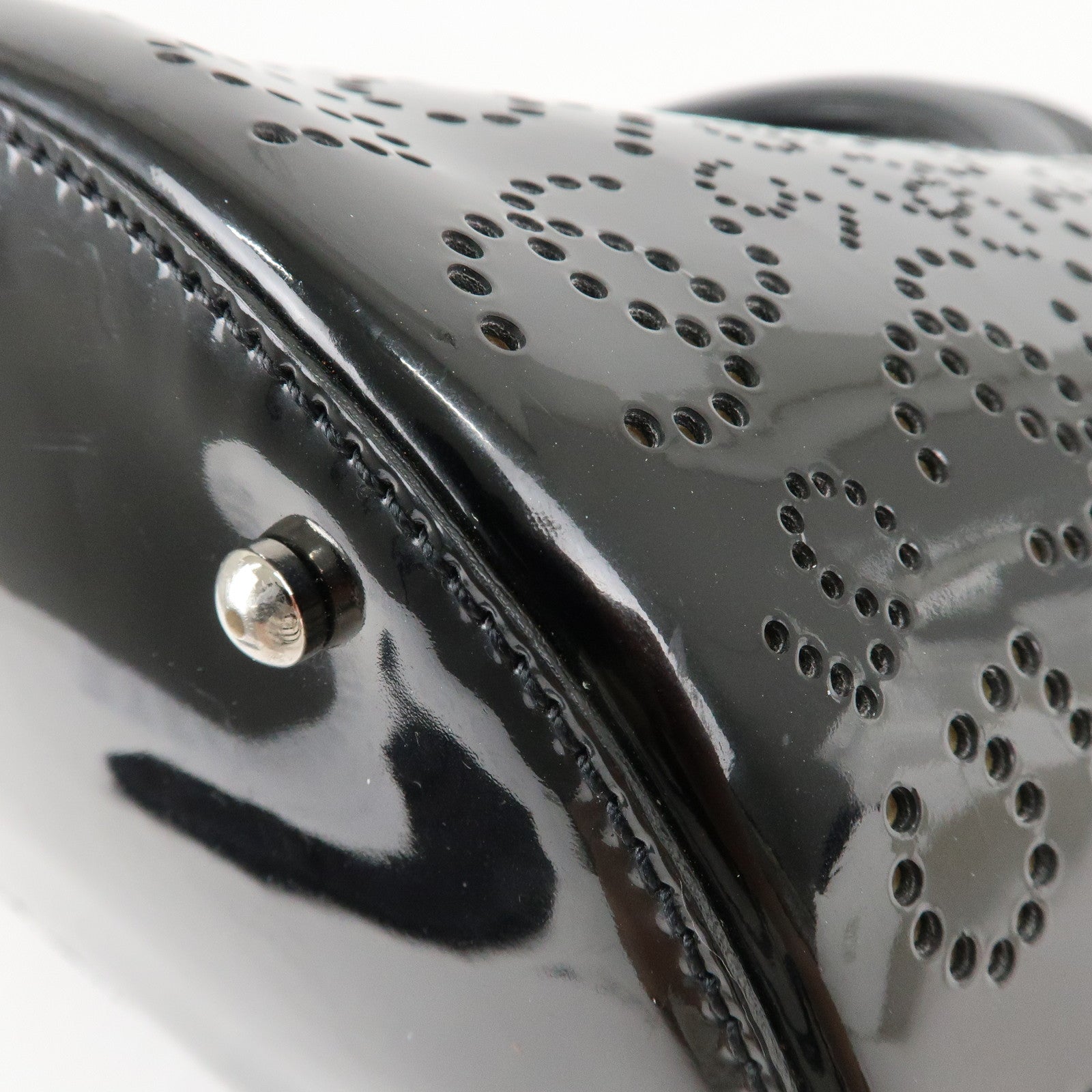 CHANEL COCO Mark No.5 Patent Leather Punching Hand Bag Black Used