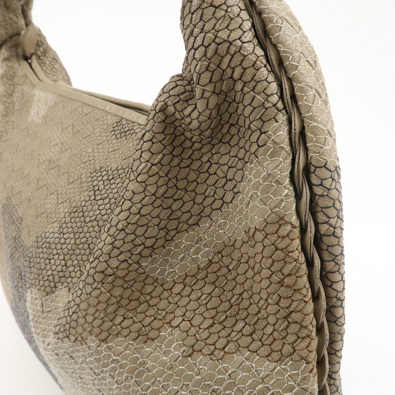 BOTTEGA VENETA Hobo Leather Shoulder Bag Beige Gray Black Used