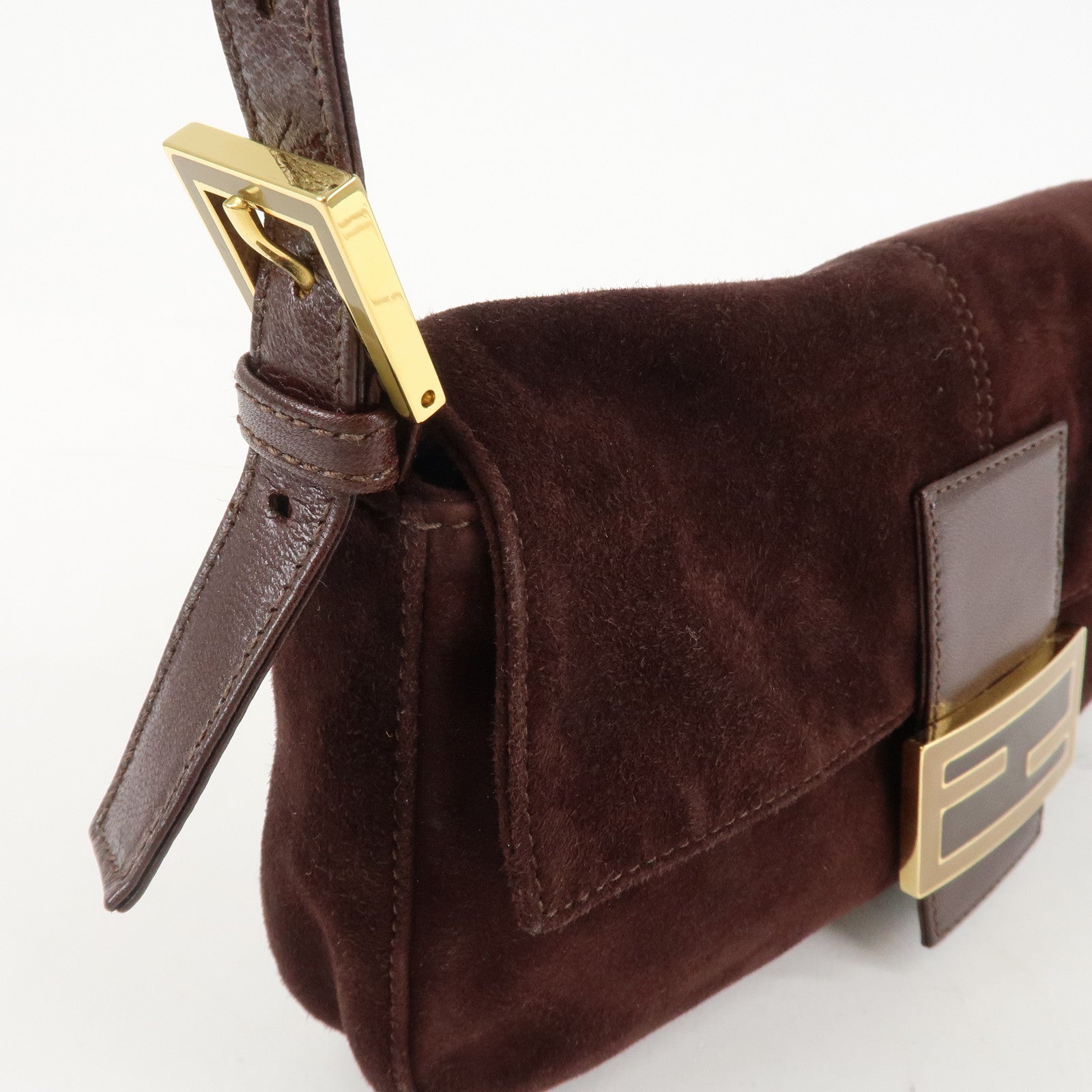 FENDI Suede Leather Shoulder Bag Dark Brown 26424 Used