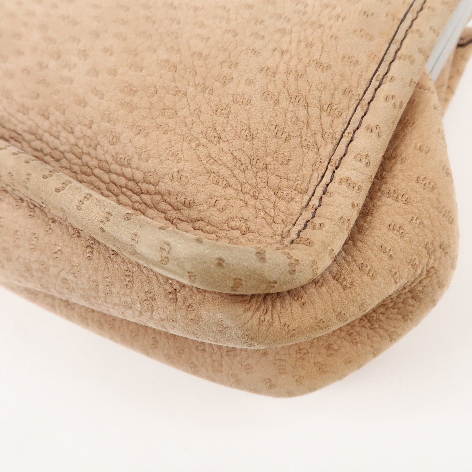 PRADA Logo Suede Clasp Tote Bag Hand Bag Beige BR1935 F/S Used